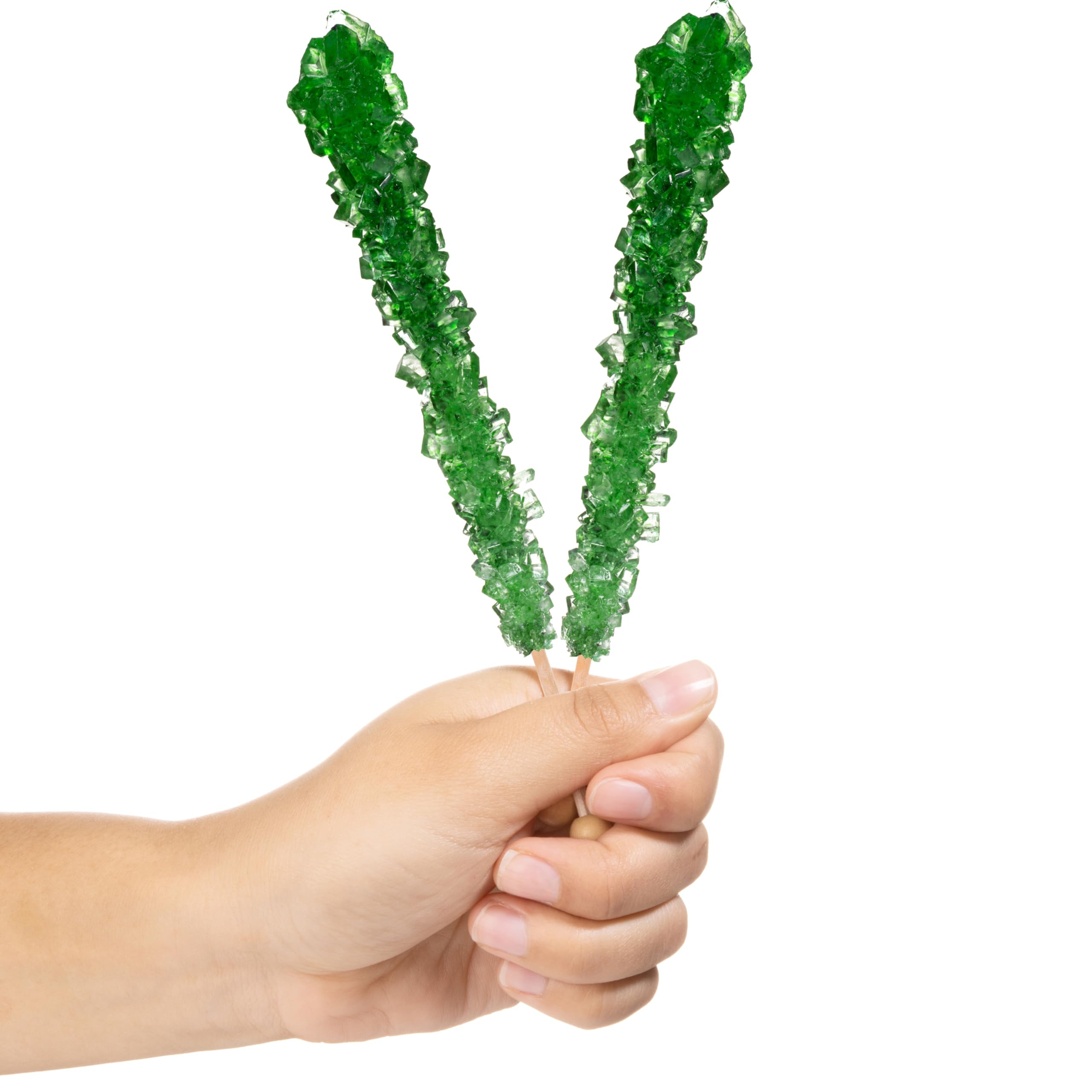Green Apple Flavored Rock Candy Sugar Sticks - Individually Wrapped (24 Count) - Perfect for Party Favors, Gift Bags & Dessert Decorations