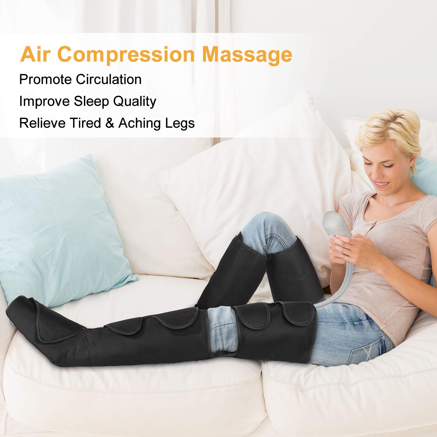 QUINEAR Electric Leg Compression Massager for Circulation, Pain Relief & Edema - Adjustable Velcro Leg & Foot Massager for Recovery, Relaxation & Improved Blood Flow - Perfect for Athletes, Office Workers & Post-Surgery Recovery