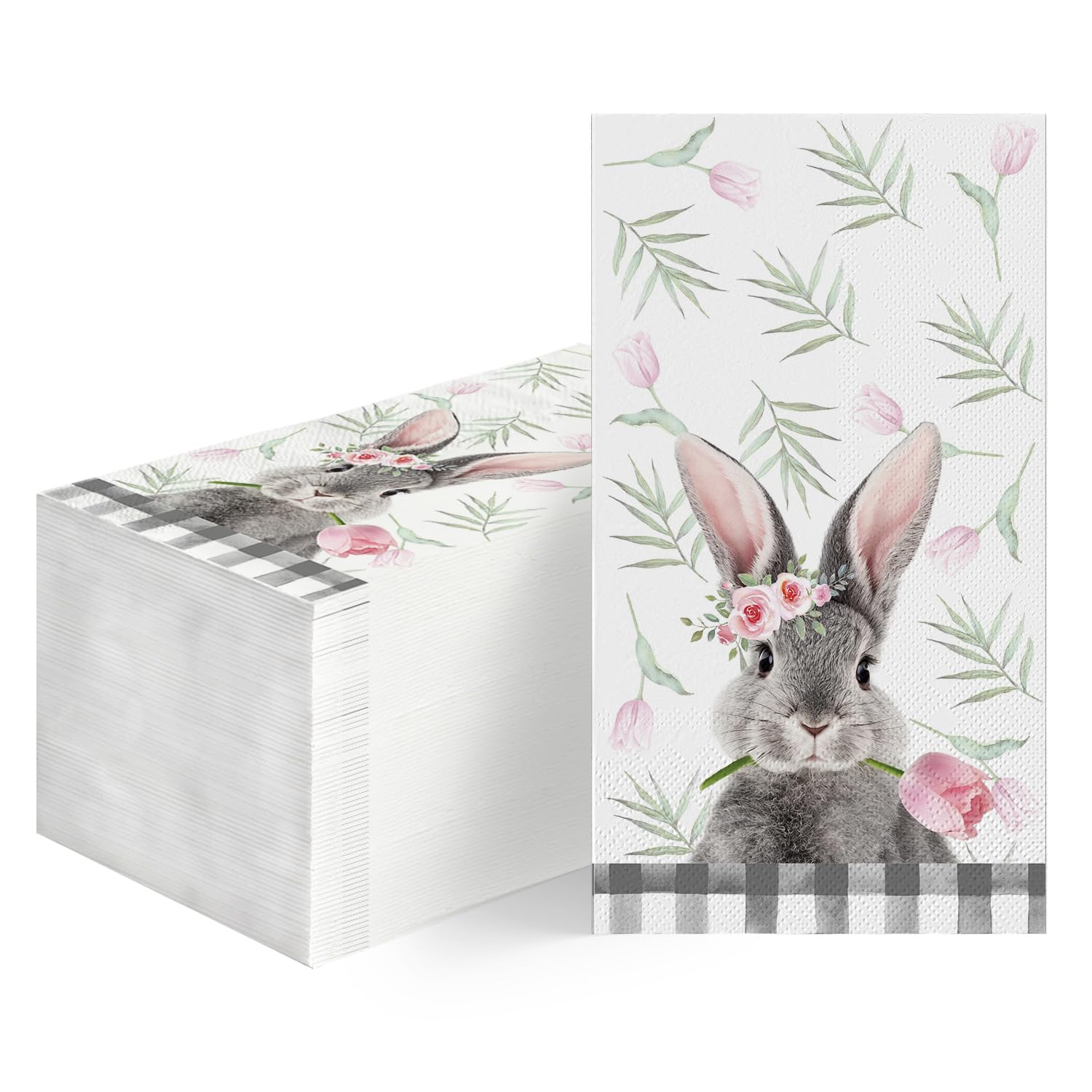 Horaldaily 100-Pack Easter Disposable Paper Napkins - Bunny Rabbit Buffalo Plaid Design for Party, Lunch, Dinner, Kitchen & Bathroom | Perfect for Easter Celebrations, Holiday Gatherings and Spring Decorations