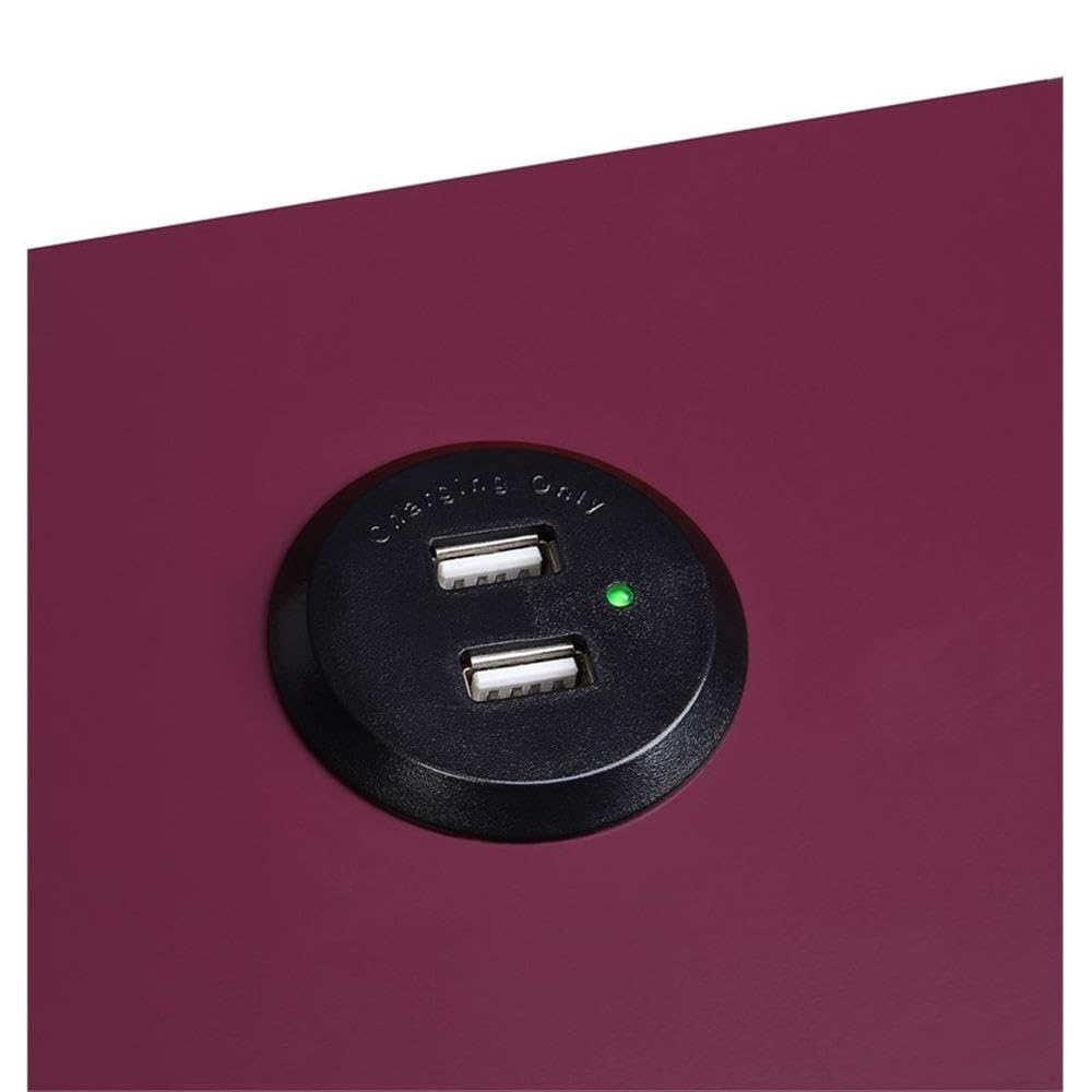 BOWERY HILL Modern Side Table with USB Charging Port - Burgundy & Black Nightstand for Bedroom, Living Room & Office