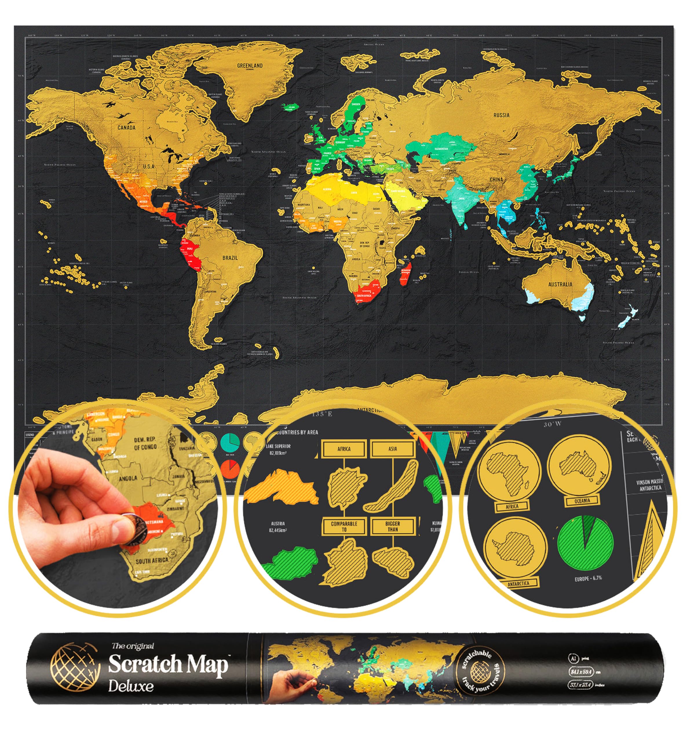 Luckies Scratch Off World Map - XL Travel Deluxe Scratch Map Poster for Adventure Tracking & Travel Planning - Perfect for Home Decor, Gifts & Bucket List Journeys