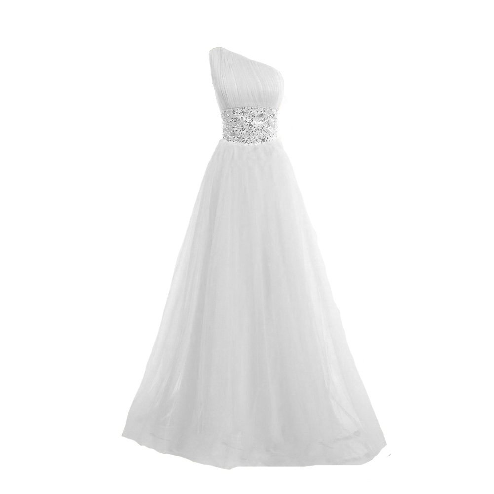 Kivary® Elegant One Shoulder A-Line Prom Dress with Sparkling Crystals - Long Formal Evening Gown for Homecoming, Wedding, and Special Occasions