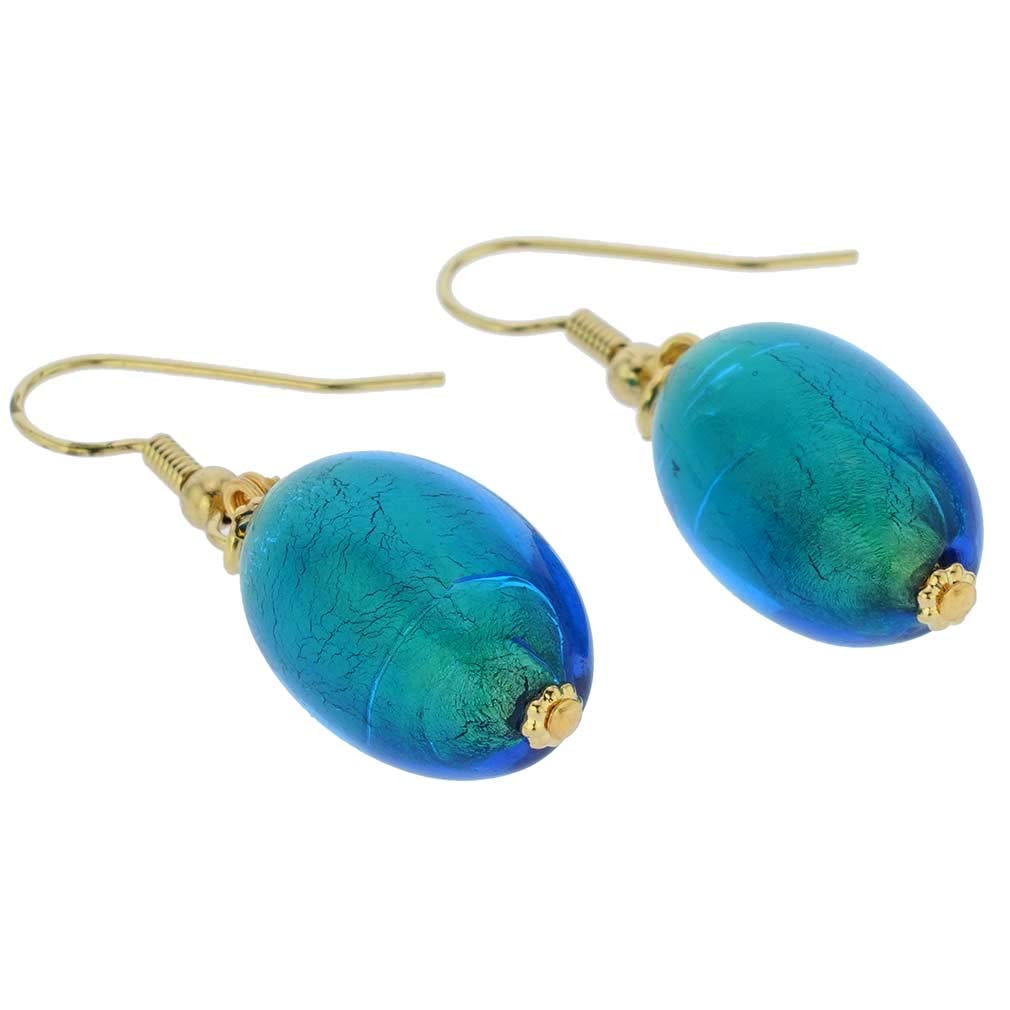 Murano Glass Olive Earrings in Aqua - Handmade Venetian Glass Jewelry for Women, Perfect for Weddings, Parties & Special Occasions
