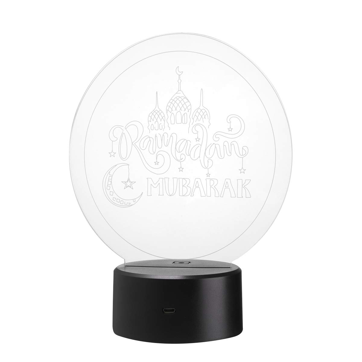 Ibasenice 3D Ramadan Mubarak Night Light - Muslim Eid Decorative LED Desk Lamp with 7 Color Changing Modes & Touch Control (Black Base) - Perfect for Home Decor, Ramadan Celebrations, Bedside Lighting, and Gift Giving