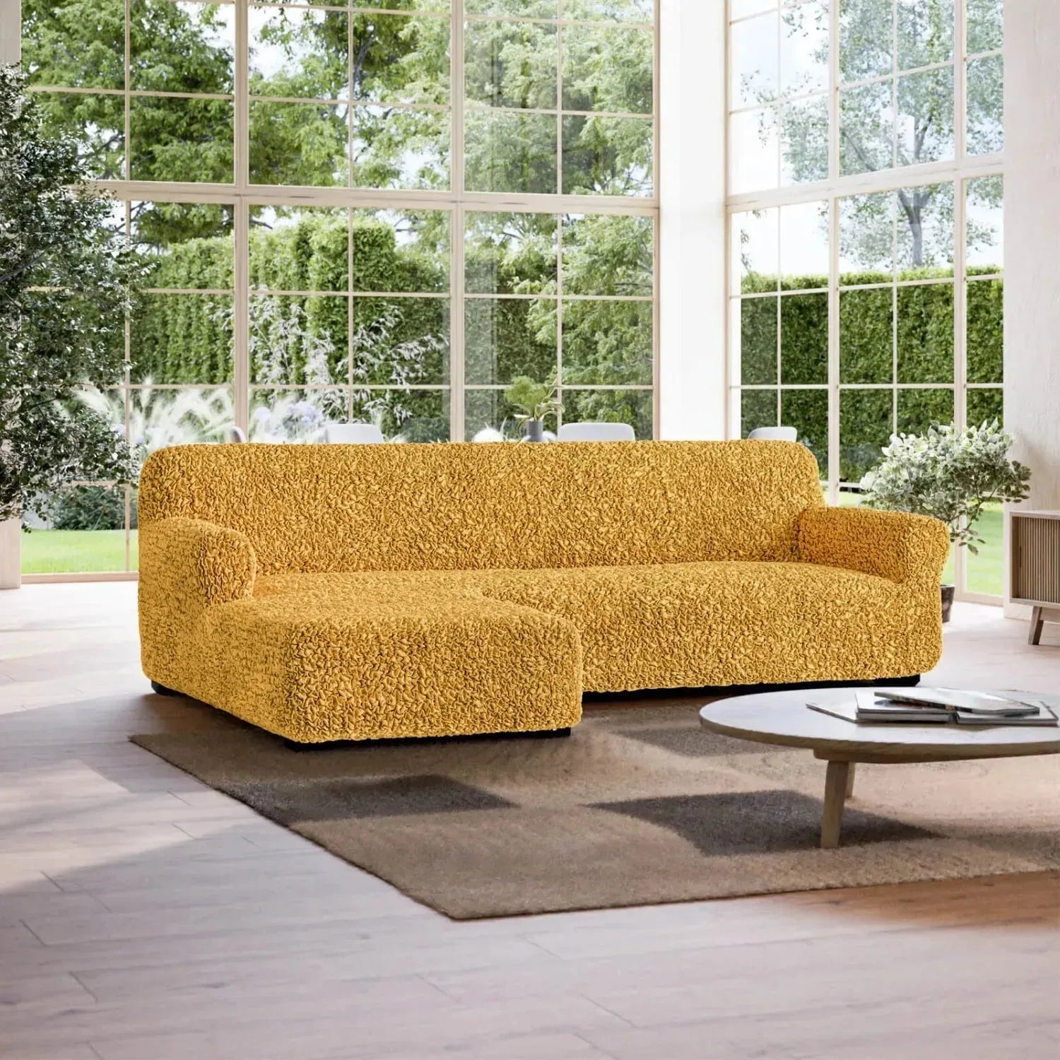 L-Shaped Sofa Slipcover with Left Chaise - Soft Fuco Cotton Fabric - Perfect for Sectional Couches in Living Room, Family Room & Home Theater
