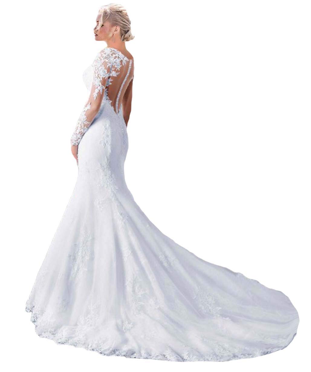 Elegant 2021 Ivory Lace Mermaid Wedding Dress for Women – Long Sleeves with Appliques – Size US10 – Perfect for Bridal Ceremonies & Formal Events