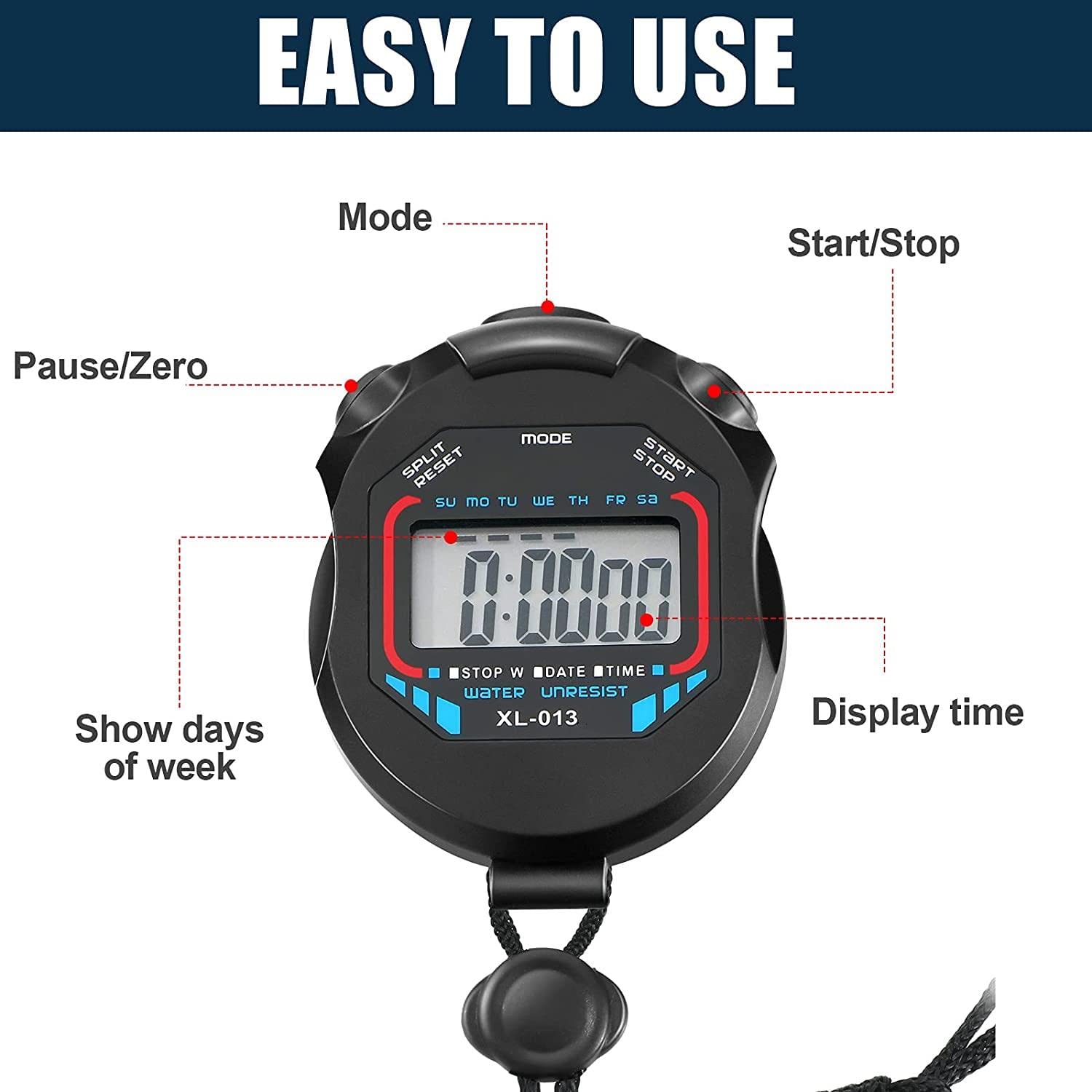 FomaTrade Waterproof Digital Stopwatch Timer - Large Display Sports Stopwatch with Interval Timer for Swimming, Running, and Fitness Training