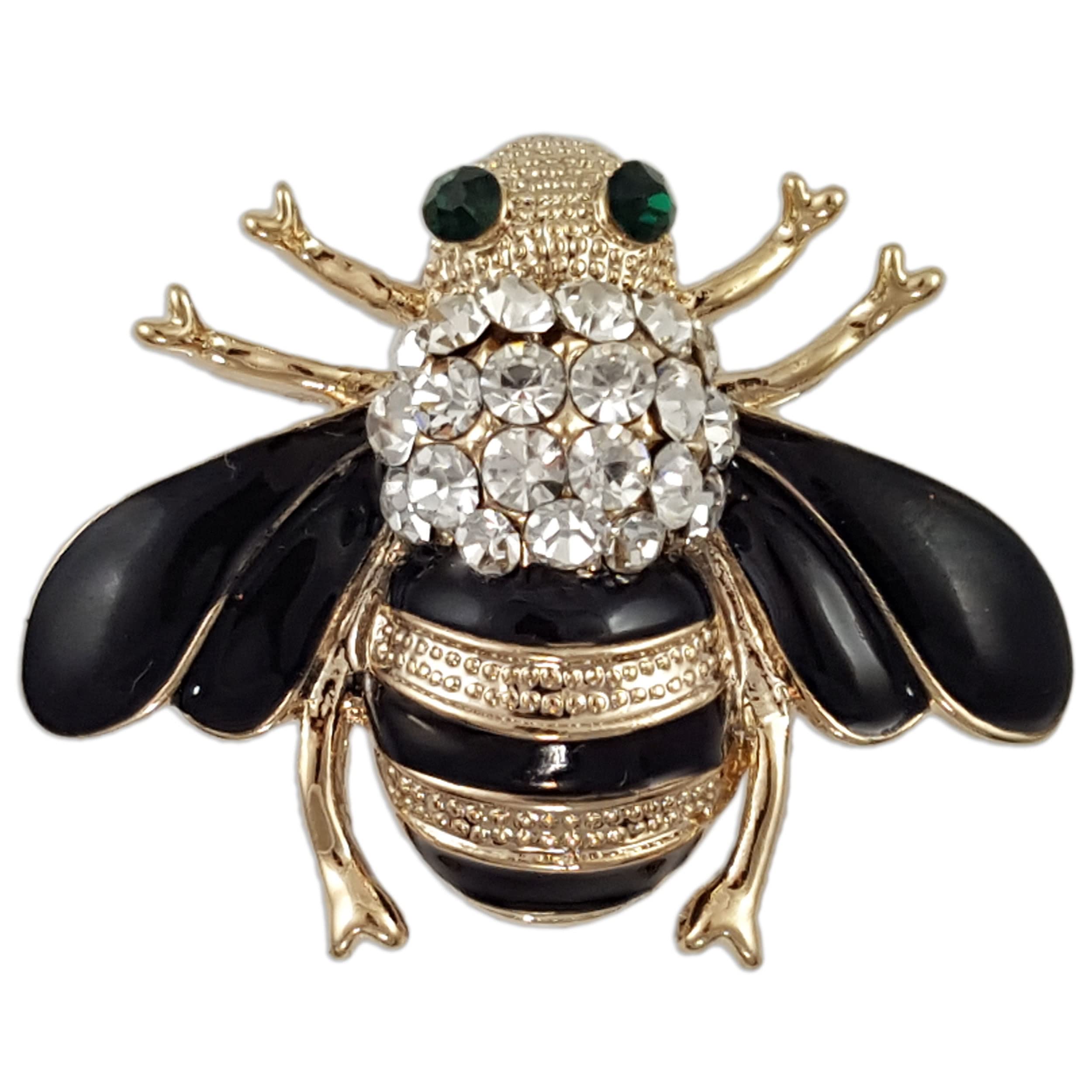 Elegant Gold Black Bumble Bee Brooch with Austrian Crystals - Perfect for Dresses & Jackets