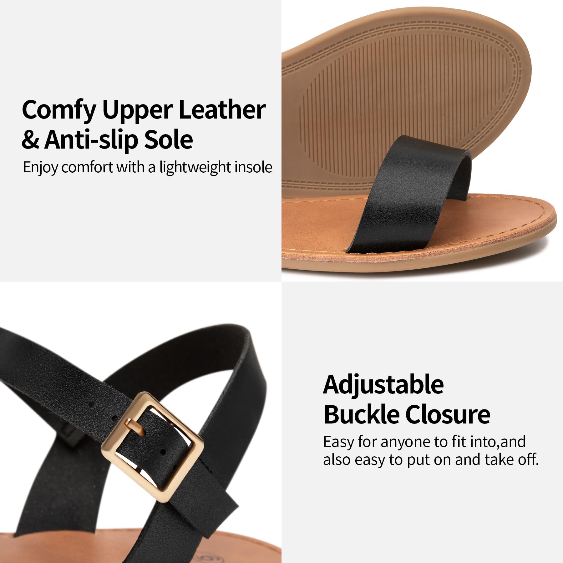 Stylish Women's Leather Gladiator Sandals with Adjustable Metal Buckle - Comfortable Flat Summer Sandals for Weddings, Parties & Casual Outings - Open Toe Two-Tone Dressy Sandals with Ankle Strap