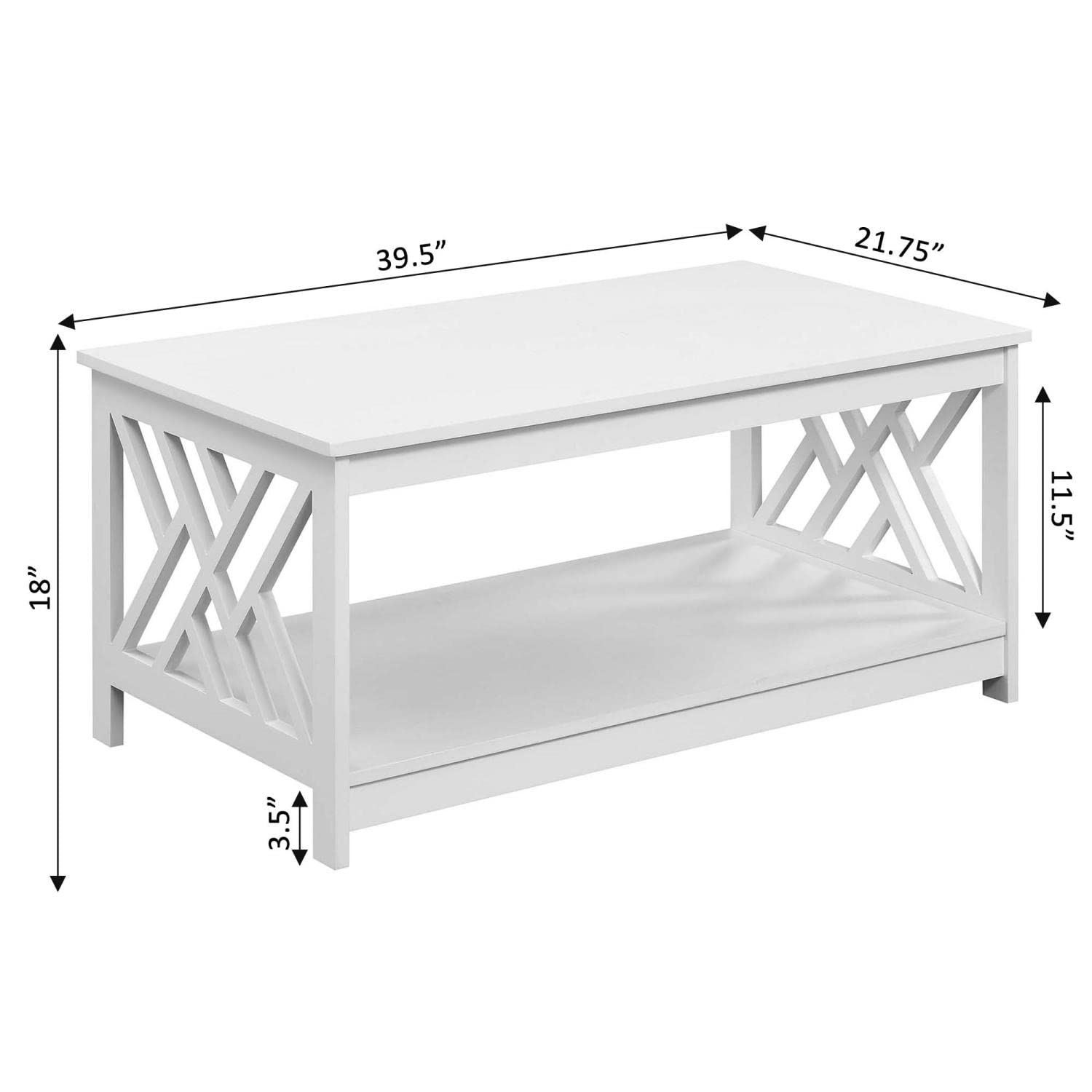 Convenience Concepts Titan White Coffee Table - Modern Living Room Furniture for Small Spaces, Home Decor, and Entertainment Areas