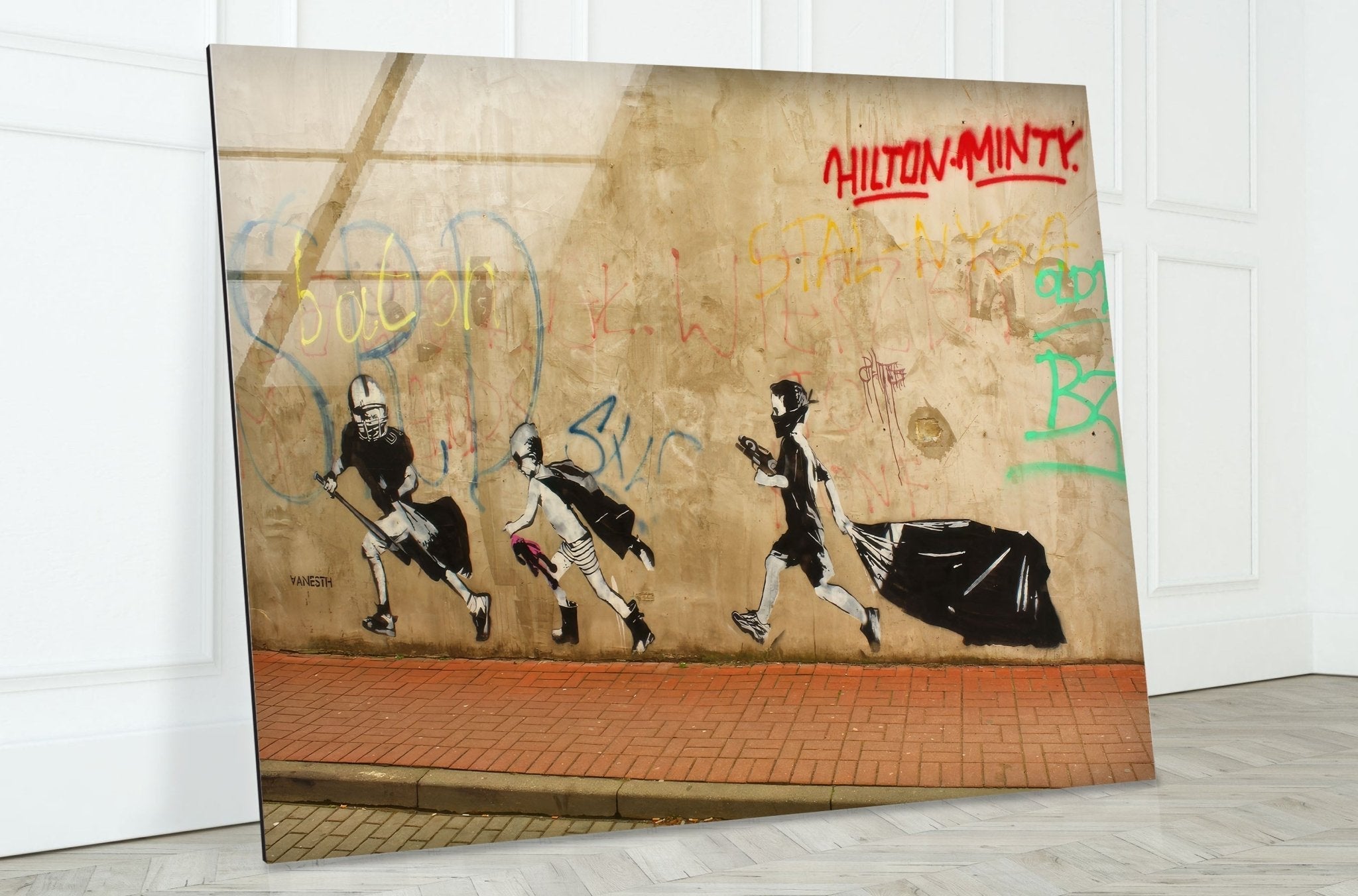Banksy Boys Heroes Glass Wall Art - Modern Street Art Decor for Living Room, Bedroom & Office - Unique Gift for Art Lovers