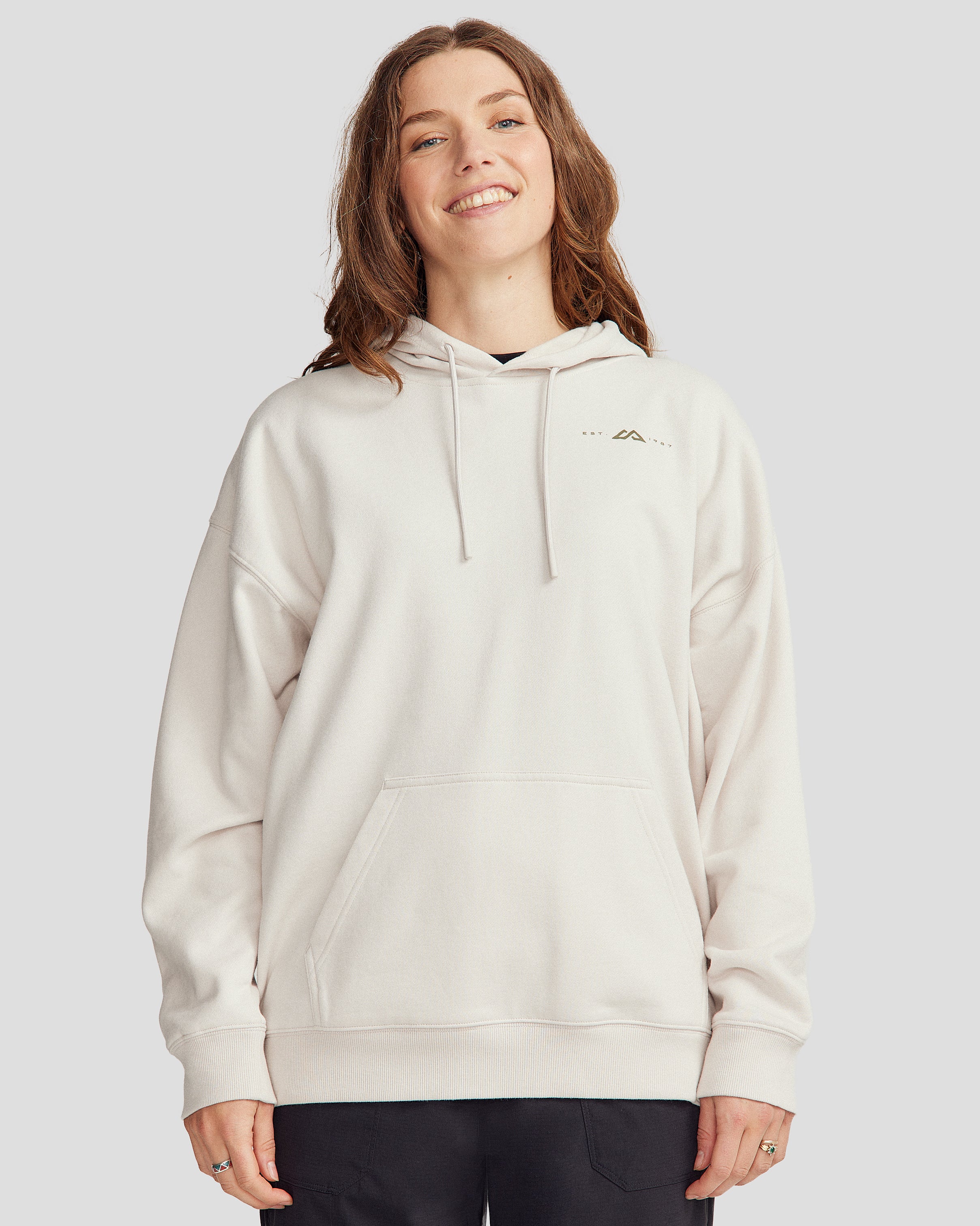 Women's Mountain Camo Slouchy Brushed Fleece Hoodie - Soft Warm Pullover for Hiking, Camping & Outdoor Adventures