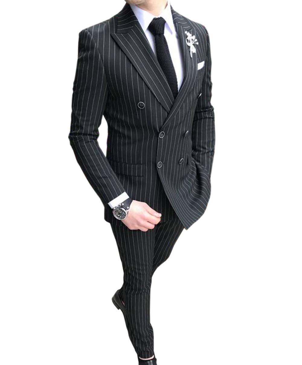 Men's 2-Piece Slim Fit Pinstripe Double-Breasted Suit Set - Formal Wedding Tuxedo for Groomsmen (Blazer & Pants) | Perfect for Weddings, Prom, Business Meetings & Special Occasions