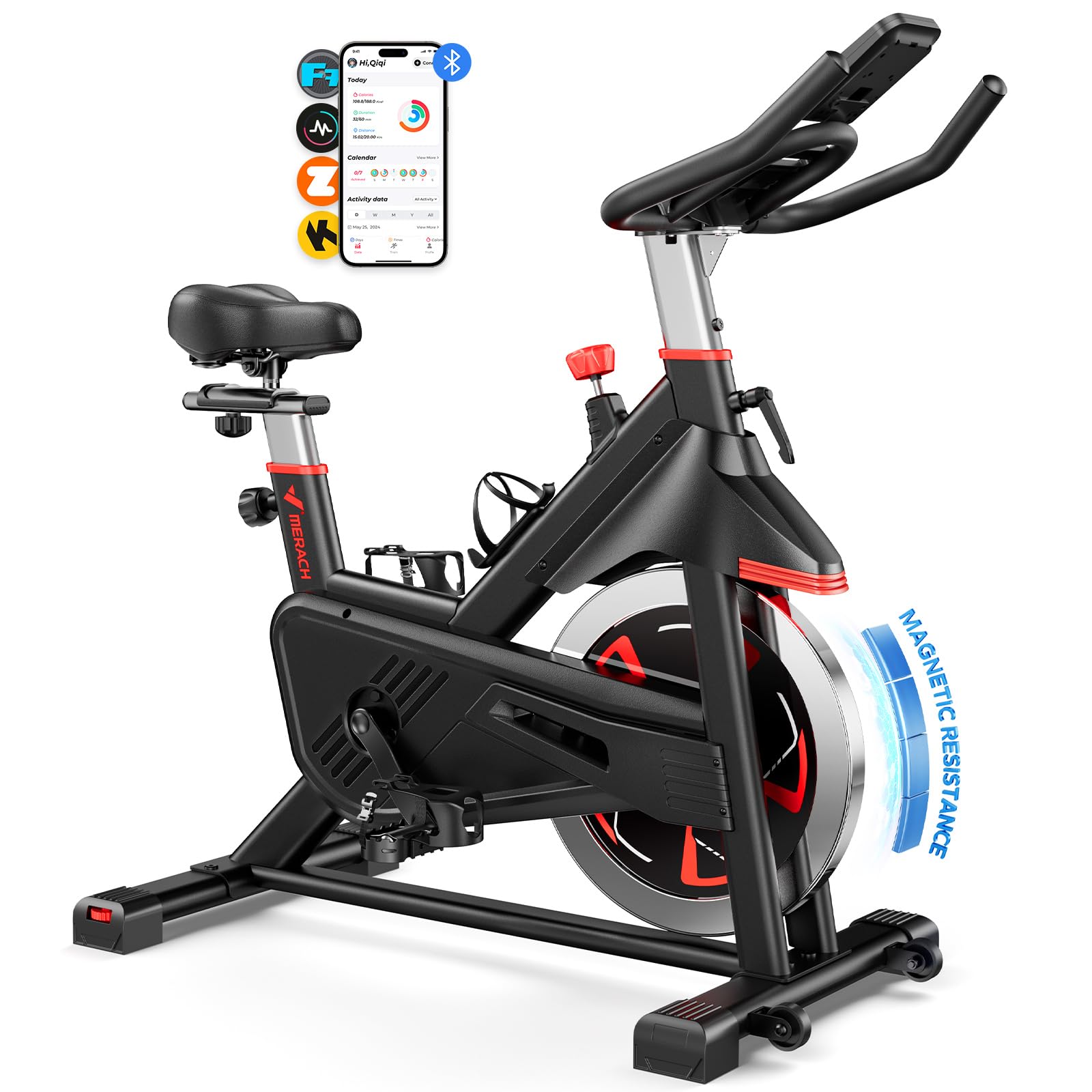 MERACH Magnetic Exercise Bike for Home Gym - 350 lbs Weight Capacity, 40 lbs Flywheel, Bluetooth Connectivity with Self-Developed Fitness App - Perfect for Indoor Cycling, Cardio Workouts & Full-Body Training