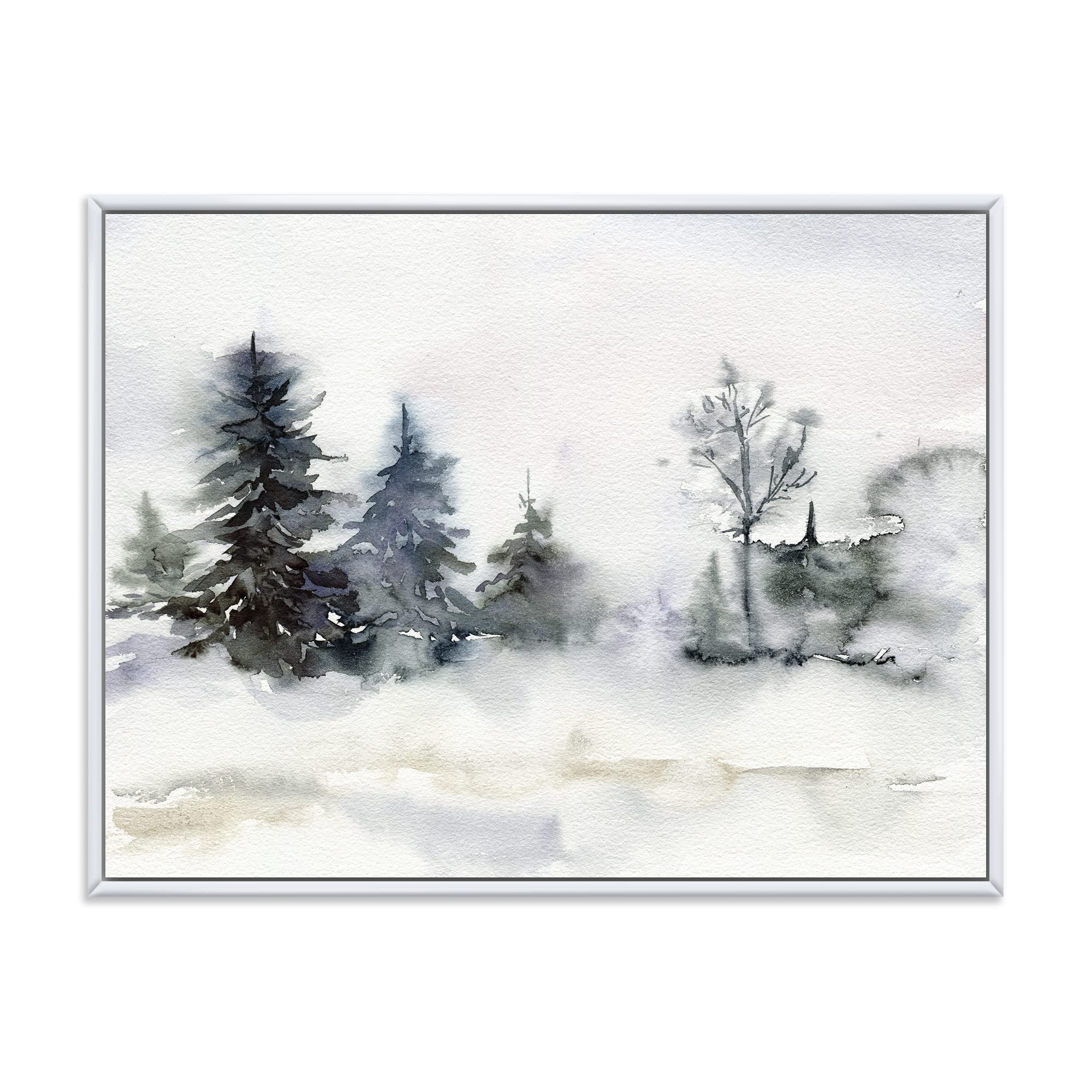 Minimalist Christmas Forest Landscape & Snow Lake House Framed Canvas Wall Art Print - Perfect for Holiday Home Decor, Living Room & Office Wall Art