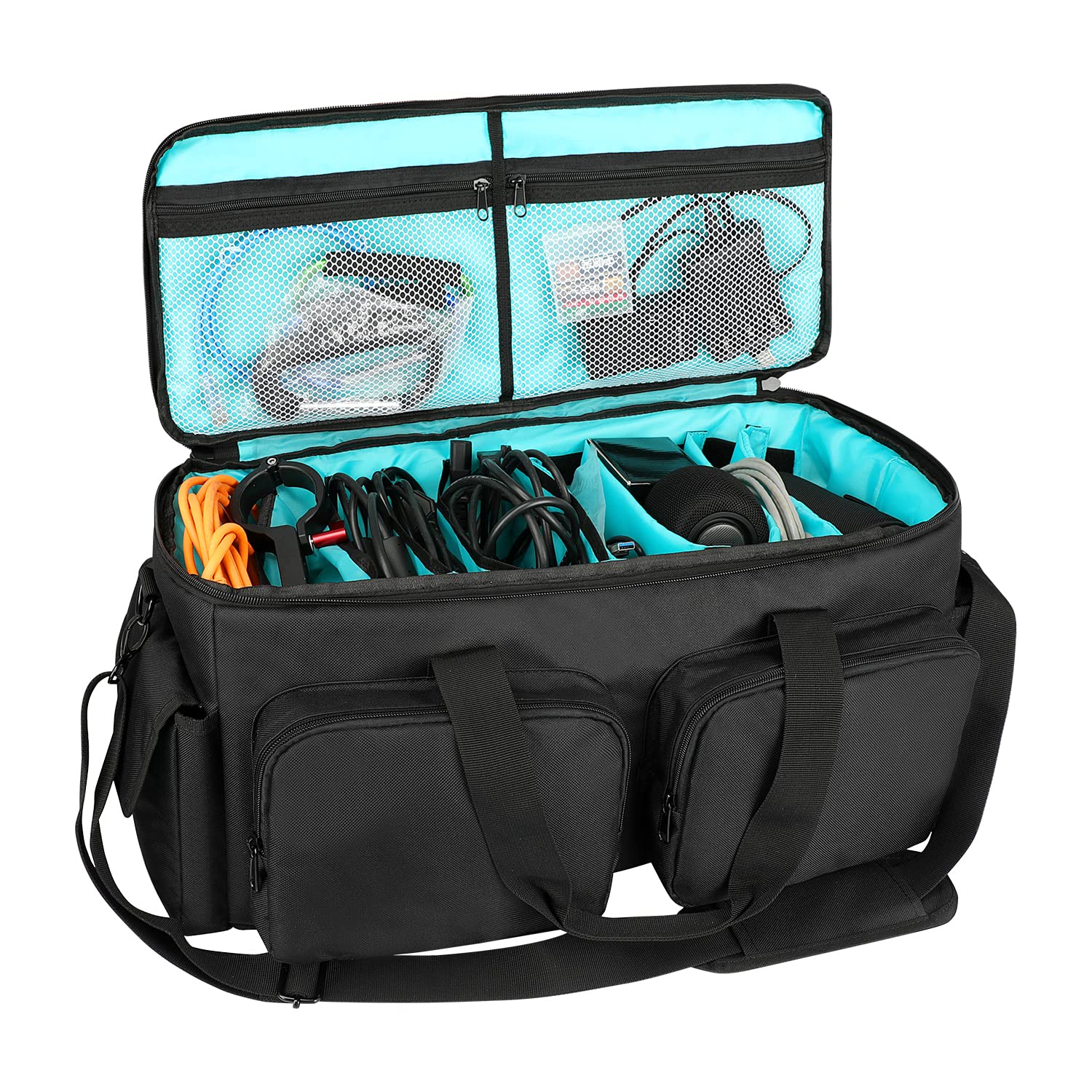 SAVIOUR DJ Cable File Bag - Detachable Padded Bottom & Adjustable Dividers for Music/Audio/Visual Cables - Portable Travel Storage & Studio Organization - Perfect for DJs, Musicians & AV Professionals (Blue)