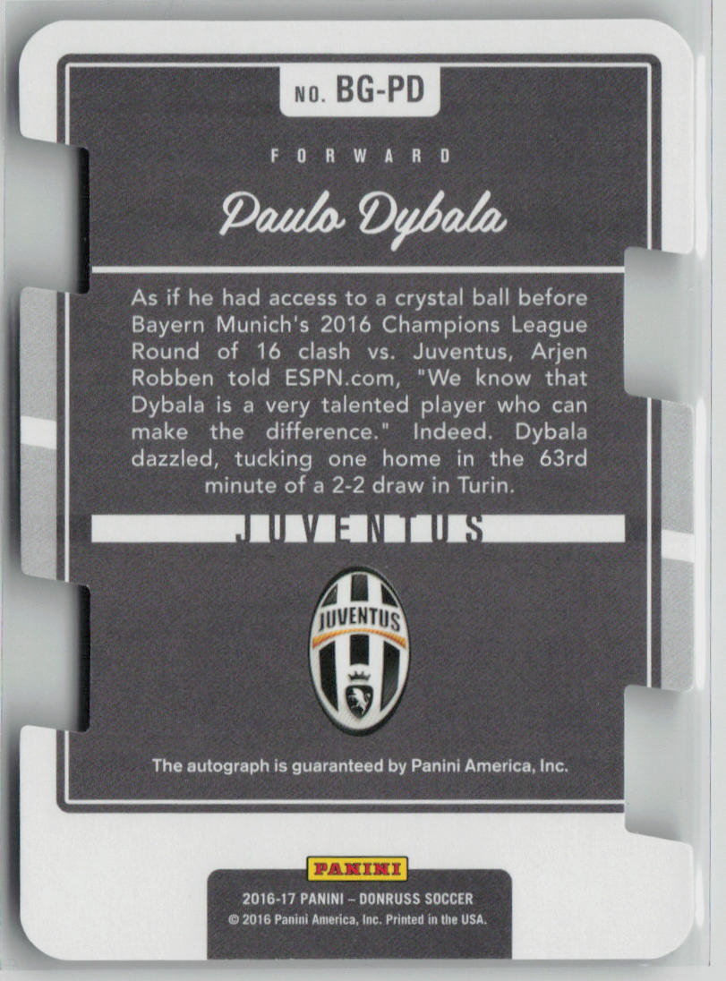 2016-17 Panini Donruss The Beautiful Game Paulo Dybala 60/99 Autograph #BG PD - Rare Soccer Trading Card for Collectors & Fans - Perfect for Display, Investment & Memorabilia Collections