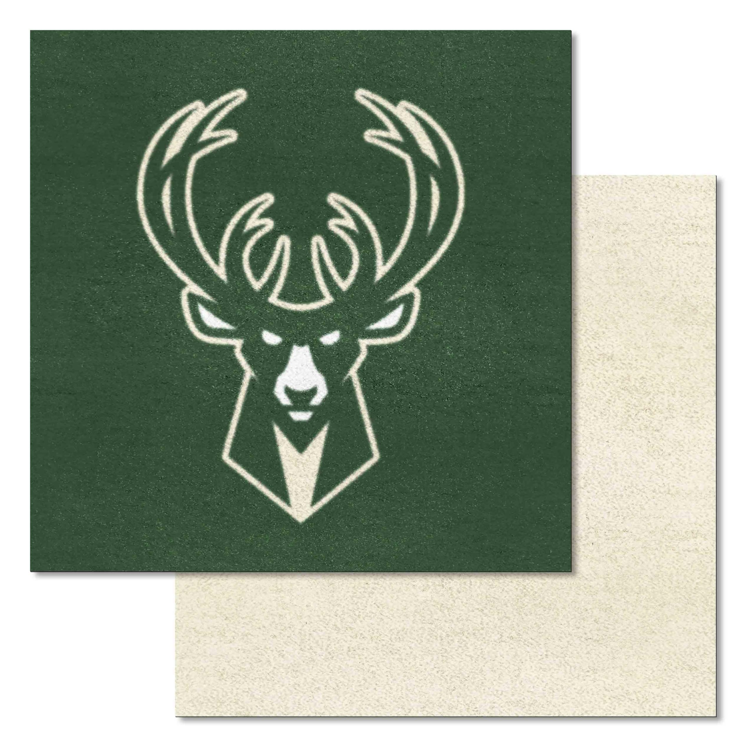 FANMATS 9328 Milwaukee Bucks Team Carpet Tiles - 45 Sq Ft NBA Basketball Fan Flooring for Game Room, Basement & Sports Decor