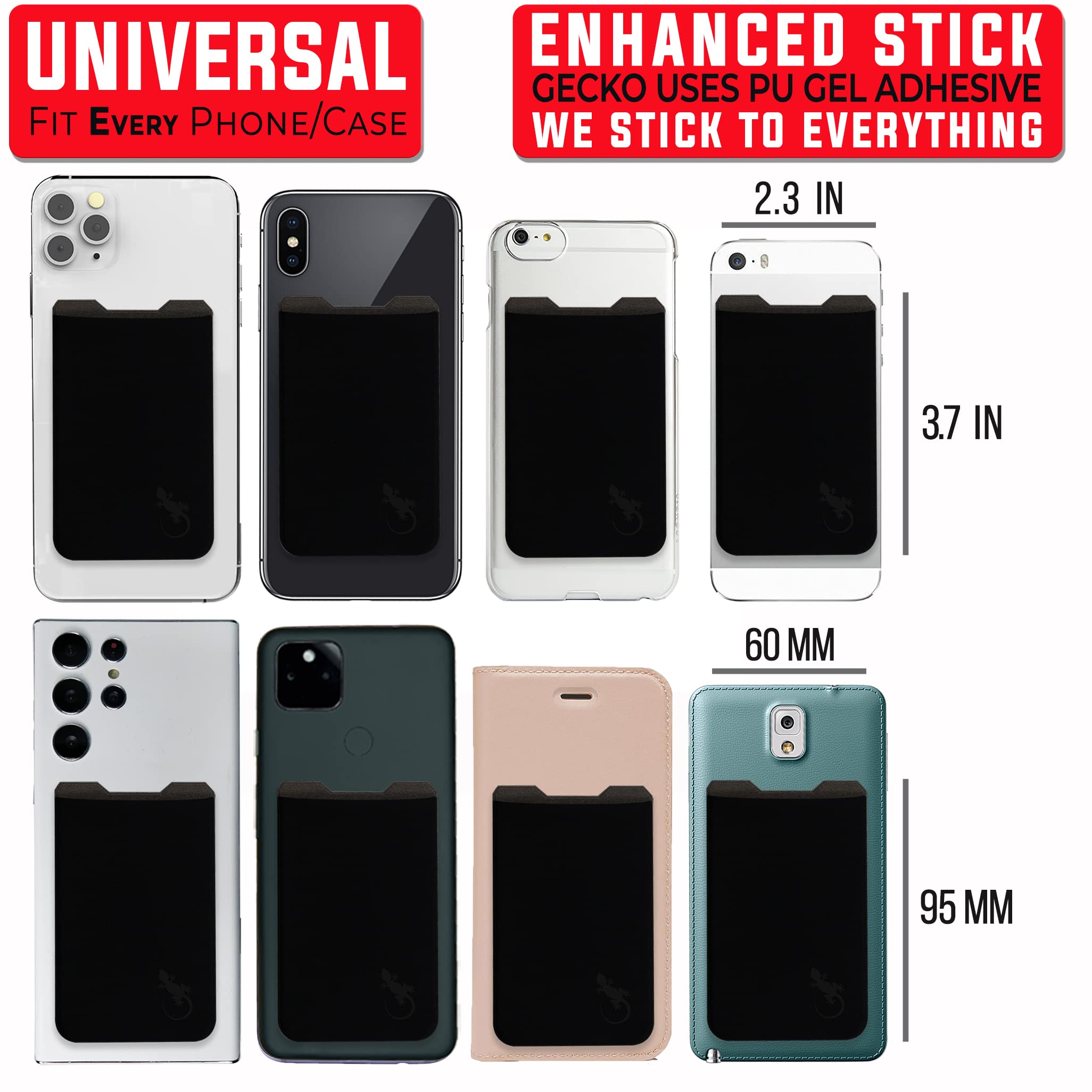 Stick-On Phone Wallet with Adhesive Card Holder - Slim Lycra Pocket for Credit Cards & Cash - Perfect for Running, Travel & Hands-Free Convenience - by Gecko