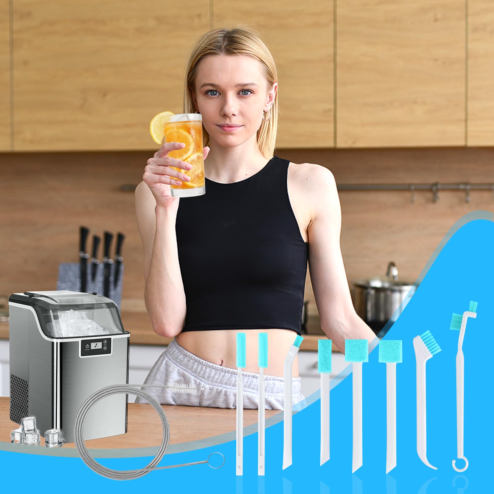 XANGNIER Ice Machine Cleaner Brush Kit - 2 Extra Long Pipe Drain Cleaners & 8 Small Crevice Brushes for Countertop Ice Maker Cleaning - Perfect for Tight Spaces and Hard-to-Reach Areas - Ideal for Home, Office, and Commercial Use