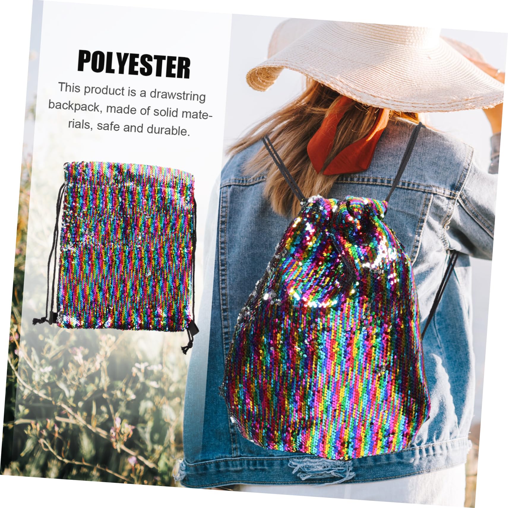 Sparkly Sequin Drawstring Backpack for Women & Men - Lightweight Gym Bag for Sports, Swimming, Travel & Outdoor Activities - Water-Resistant Polyester Mesh Storage Pouch - Perfect for Fitness, Beach, Yoga & Festival Use