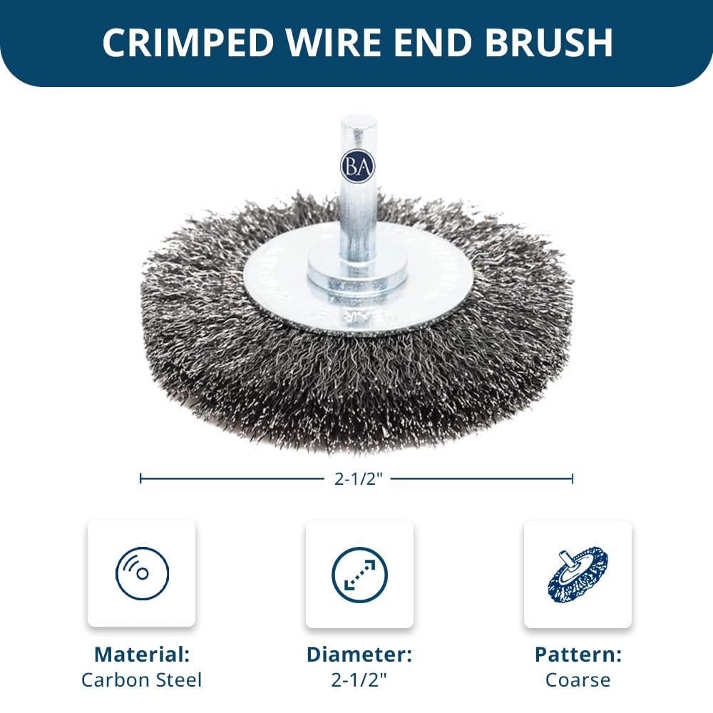 Benchmark Abrasives 2.5 Inch Crimped Wire Wheel for Drill - 1/4