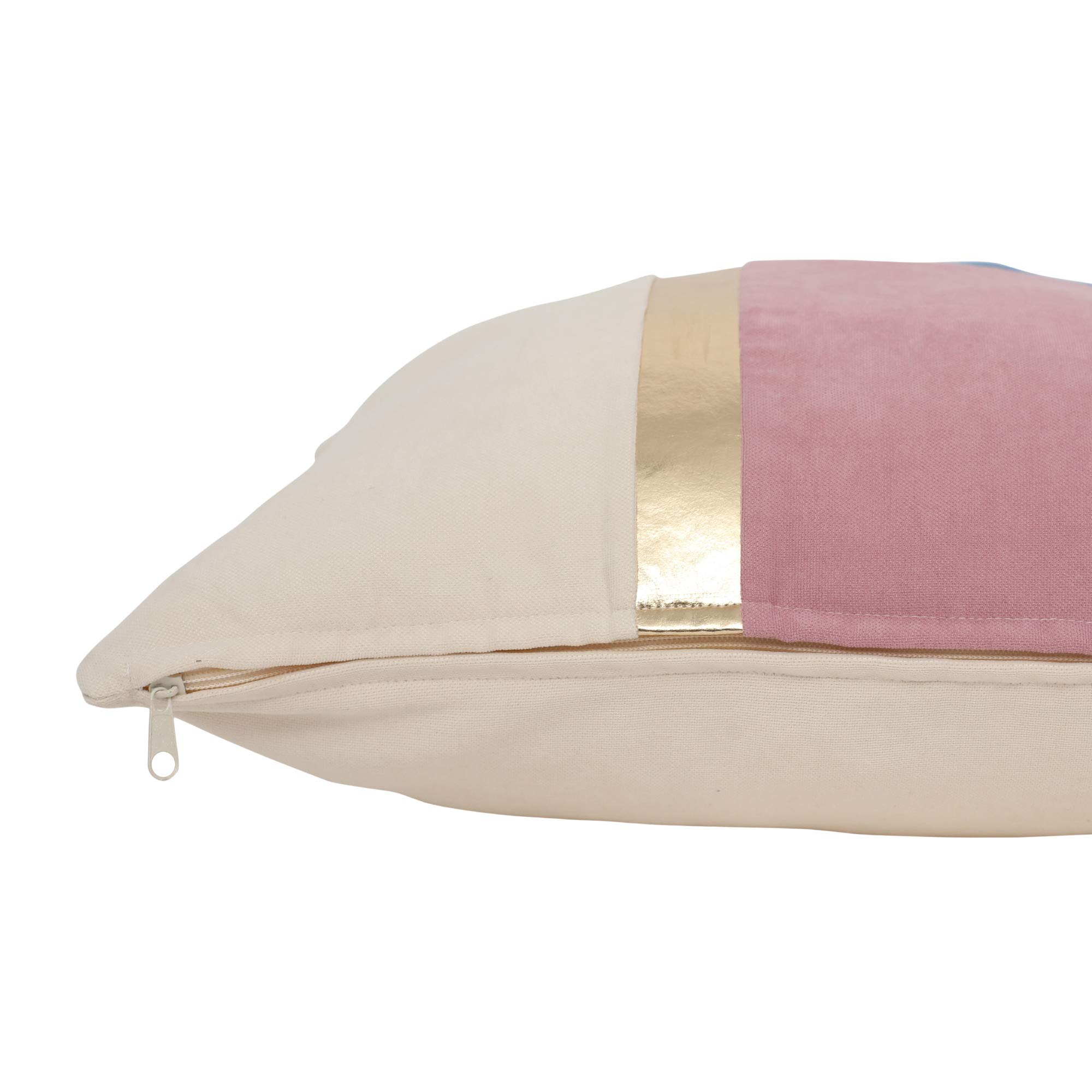 Luxury Faux Leather & Velvet Decorative Pillow Covers 18x18 Inch - Modern Striped Patchwork Cushion Covers in Ecru White, Baby Blue & Pink - Perfect for Sofa, Bedroom & Living Room Decor