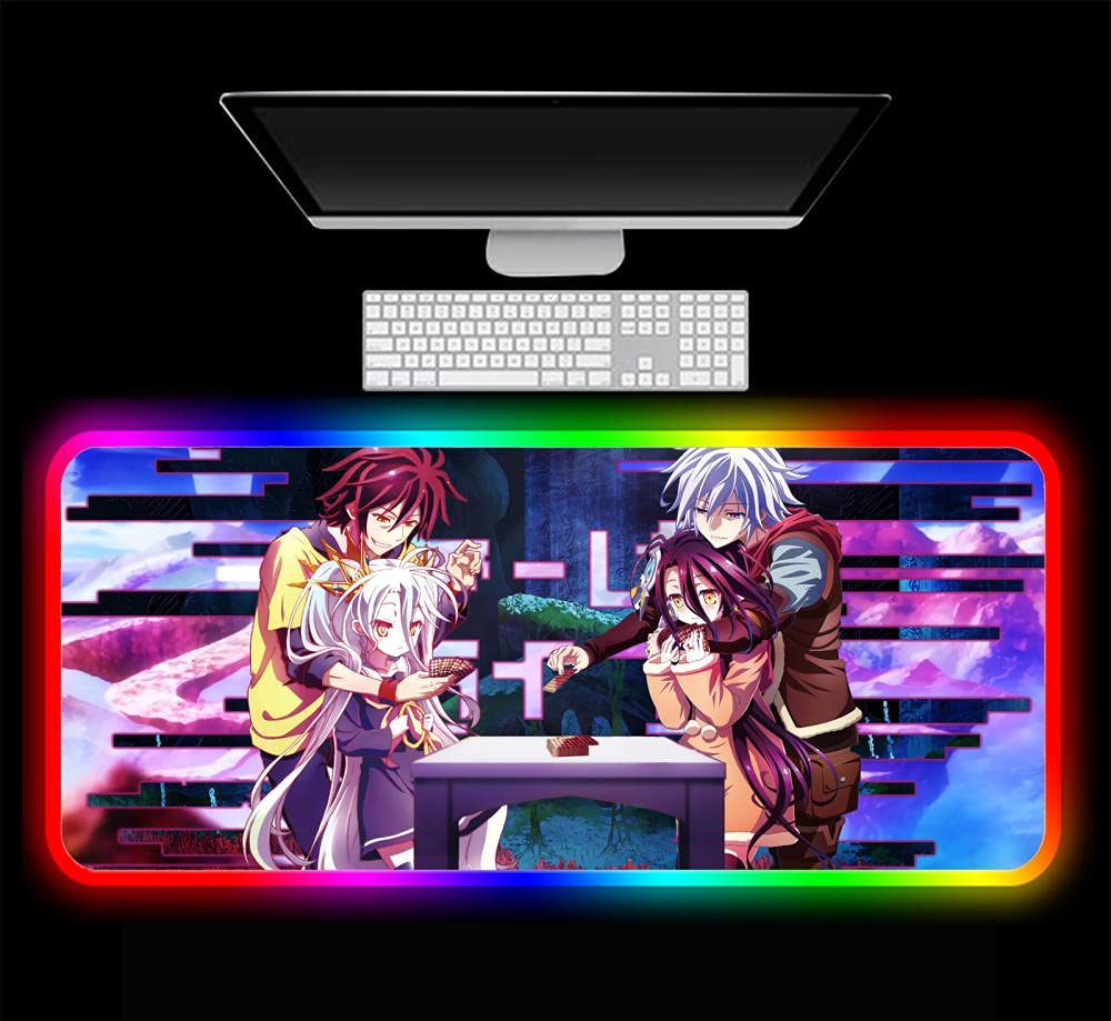 XXL RGB LED Gaming Mouse Pad - No Game No Life Anime Design, 35.43x15.74 Inch Glowing Desk Mat for PC, Laptop & Notebook | Perfect for Gamers, Office Work & Streaming Setups