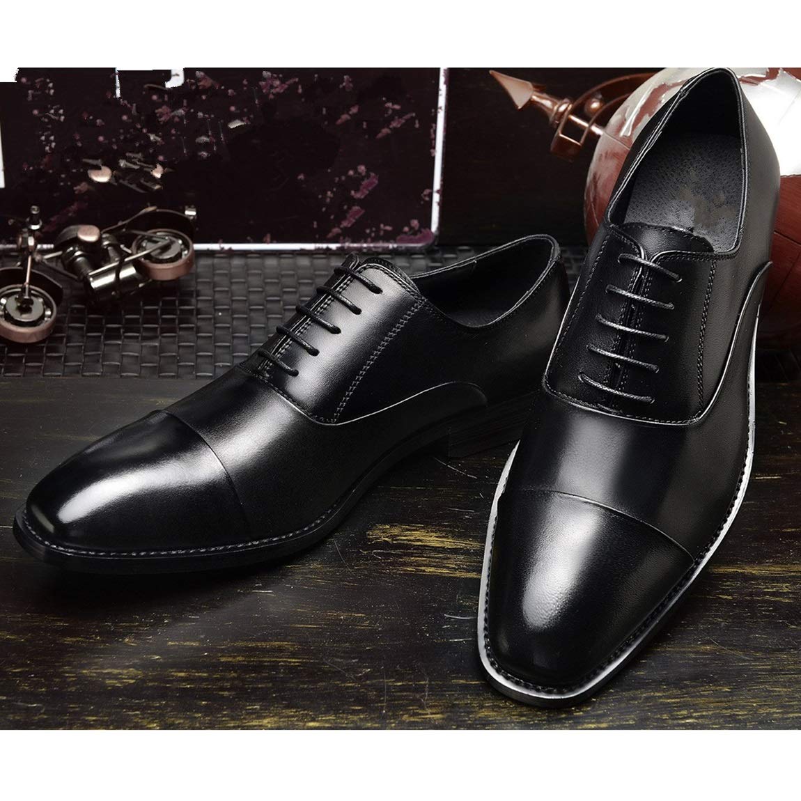 Men's Oxford Shoes - Lace-Up Square Cap Toe Leather Dress Shoes with Anti-Slip Rubber Sole | Formal & Casual Wear for Wedding, Office & Daily Use
