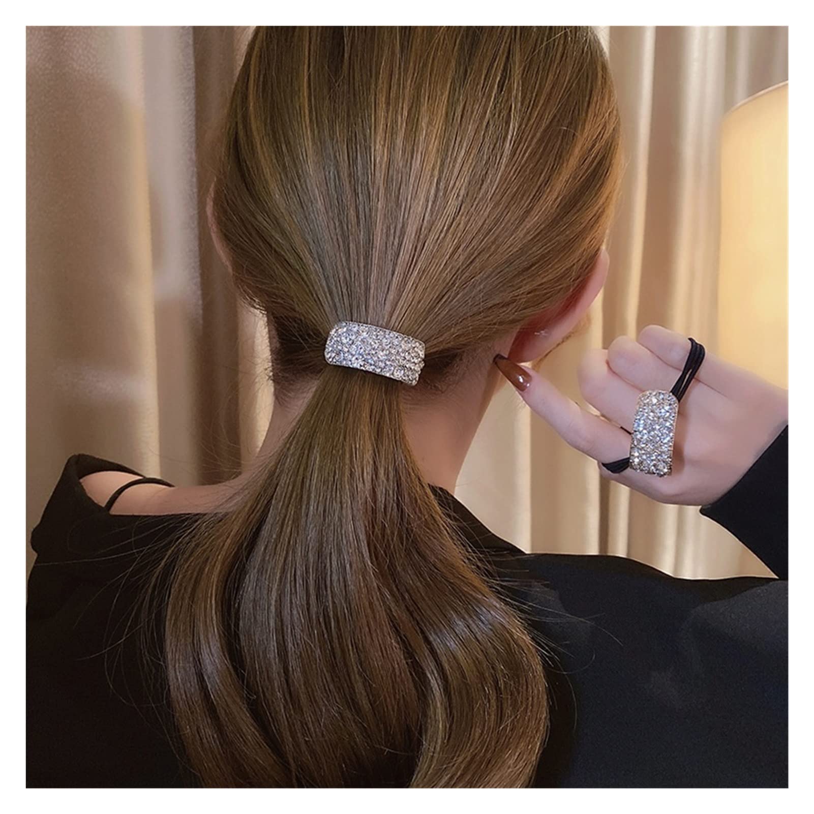 Fashion Rhinestone Hair Bands for Women - Elastic Scrunchies, Ponytail Ties & Rope Hair Accessories (F118 Gray) | Perfect for Parties, Weddings & Everyday Styling