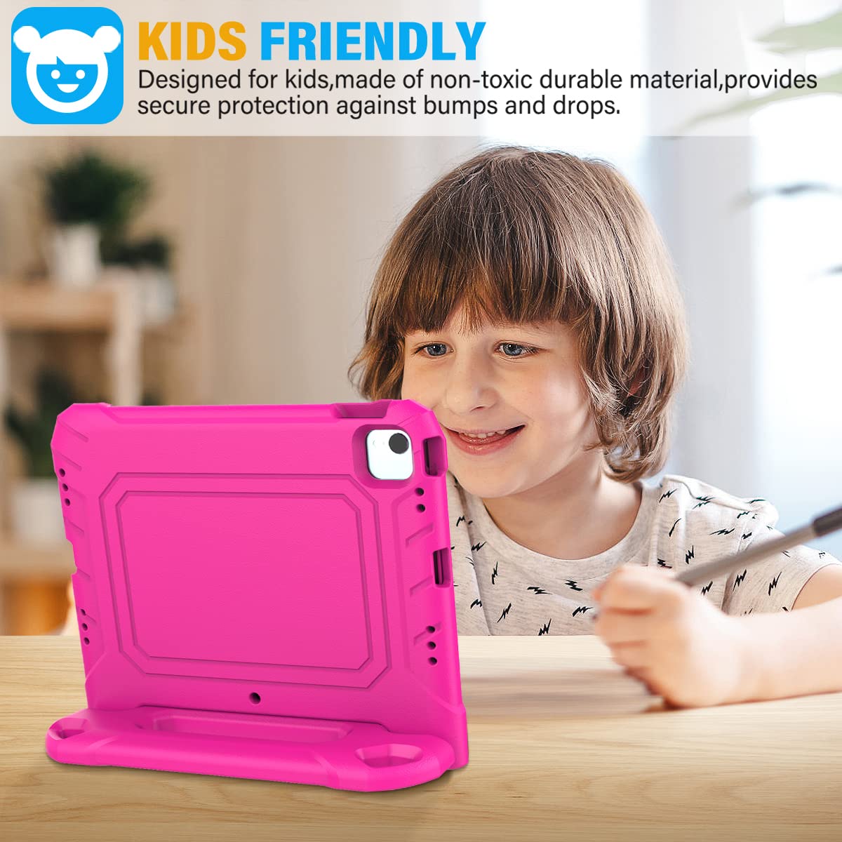 SUPLIK Shockproof Kids Case for iPad Air 5th/4th Generation (10.9 inch 2022/2020) & iPad Pro 11 - Pink Protective Cover with Screen Protector & Handle Stand - Perfect for School, Travel, and Home Learning