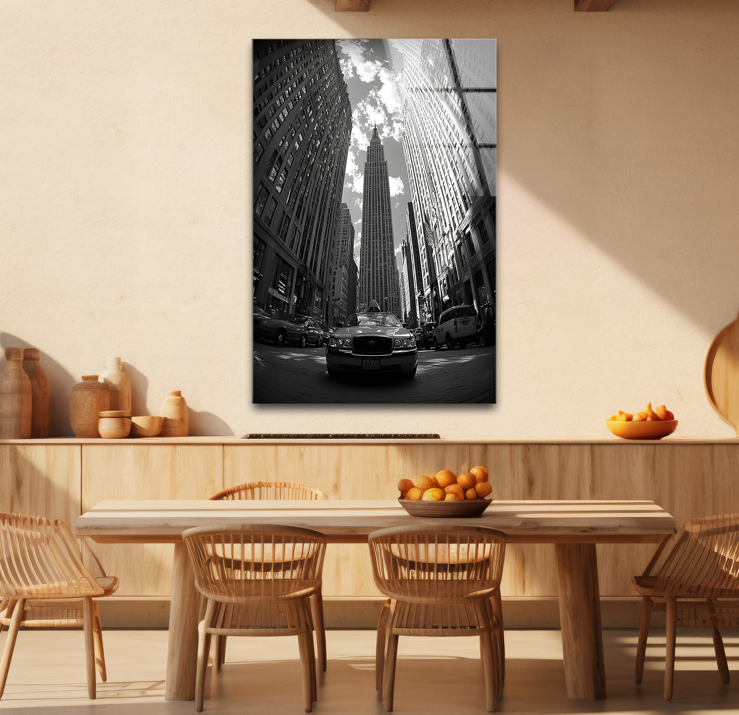 Black and White New York City Skyline Glass Wall Art - Modern Home & Office Decor for Urban Style Enthusiasts