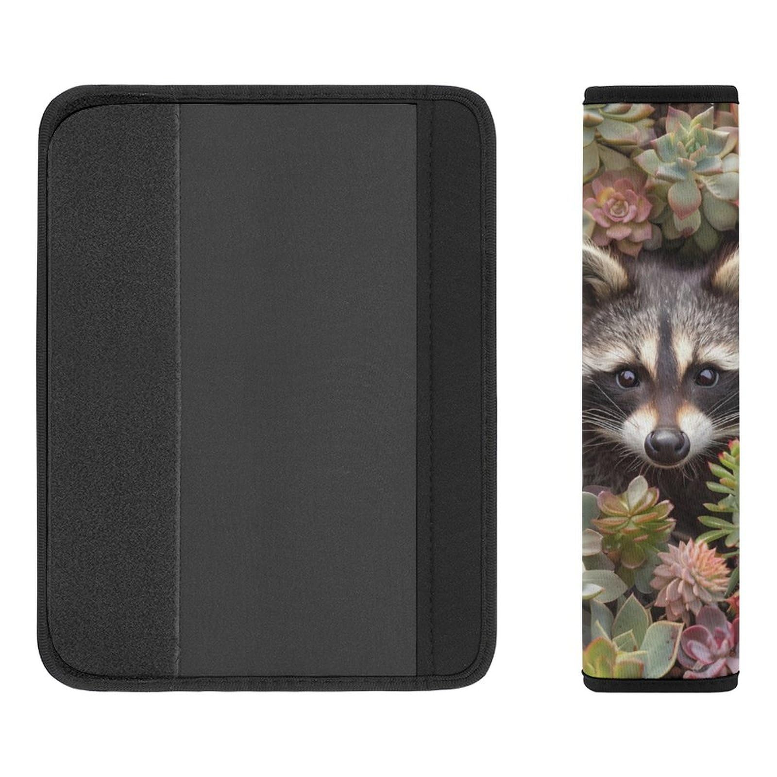 Adorable Raccoon & Succulents Car Seat Belt Cushions - Soft Shoulder Strap Pads (2-Pack) | Comfortable Car Accessories for Long Drives & Road Trips