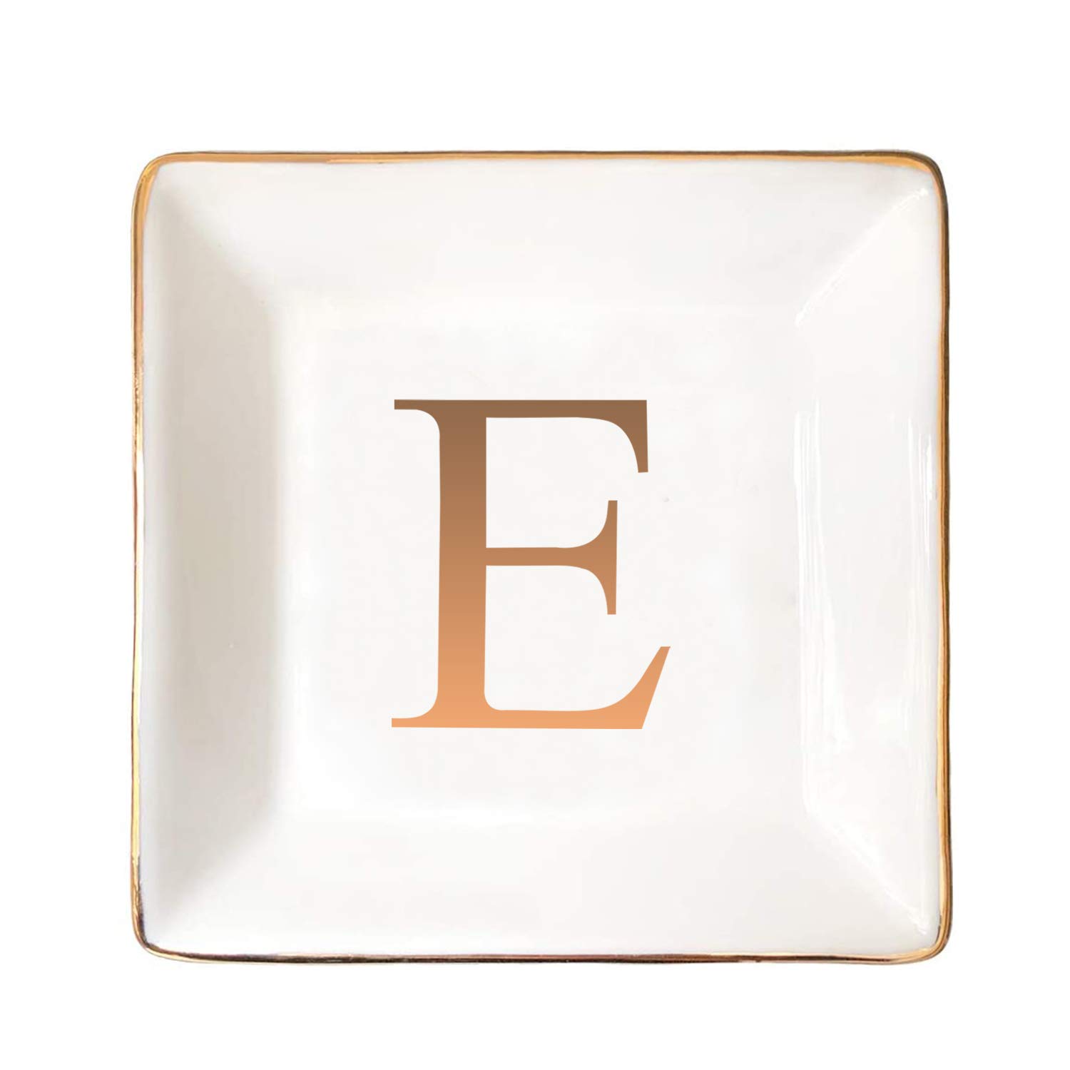 Personalized Ceramic Jewelry Tray with Gold Initials - Engraved Ring Dish, Trinket Bowl & Key Holder - Unique Wedding, Engagement Gift for Bridesmaids - Perfect for Dresser Organizer, Gift Giving & Home Decor