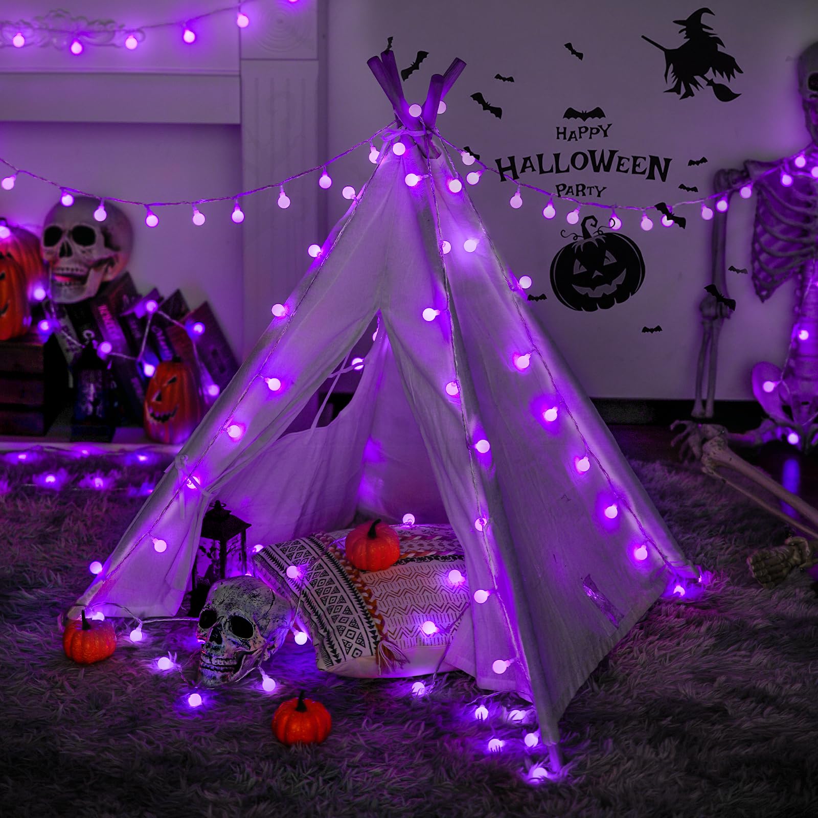 JMEXSUSS 100 LED Purple Globe String Lights - 33ft Connectable Indoor/Outdoor Fairy Lights with Remote & 8 Modes - Perfect for Bedroom, Party, Christmas Tree, Wedding, Garden, and Holiday Decorations
