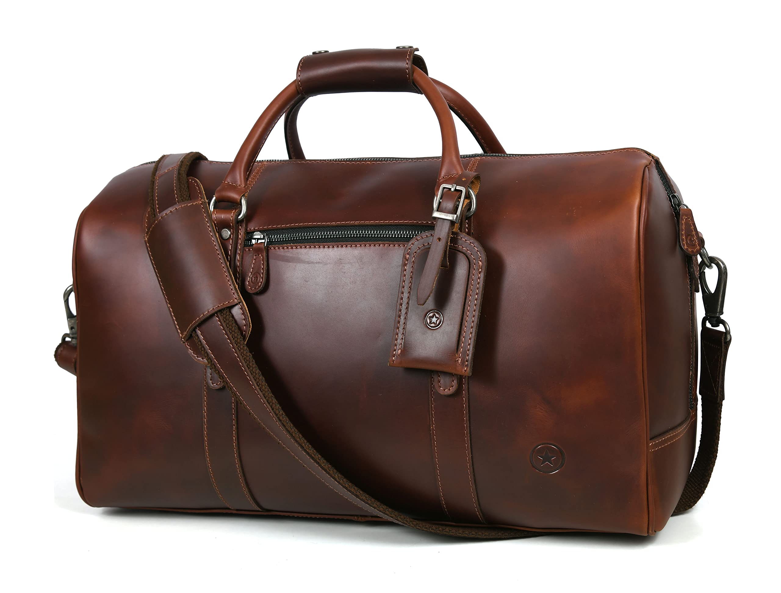 Premium Genuine Leather Travel Duffel Bag - Waterproof Gym & Sports Weekender Bag - Airplane Approved Carry-On Luggage - Perfect Father's Day Gift for Men by Aaron Leather Goods - Ideal for Business Trips, Gym Workouts & Weekend Getaways