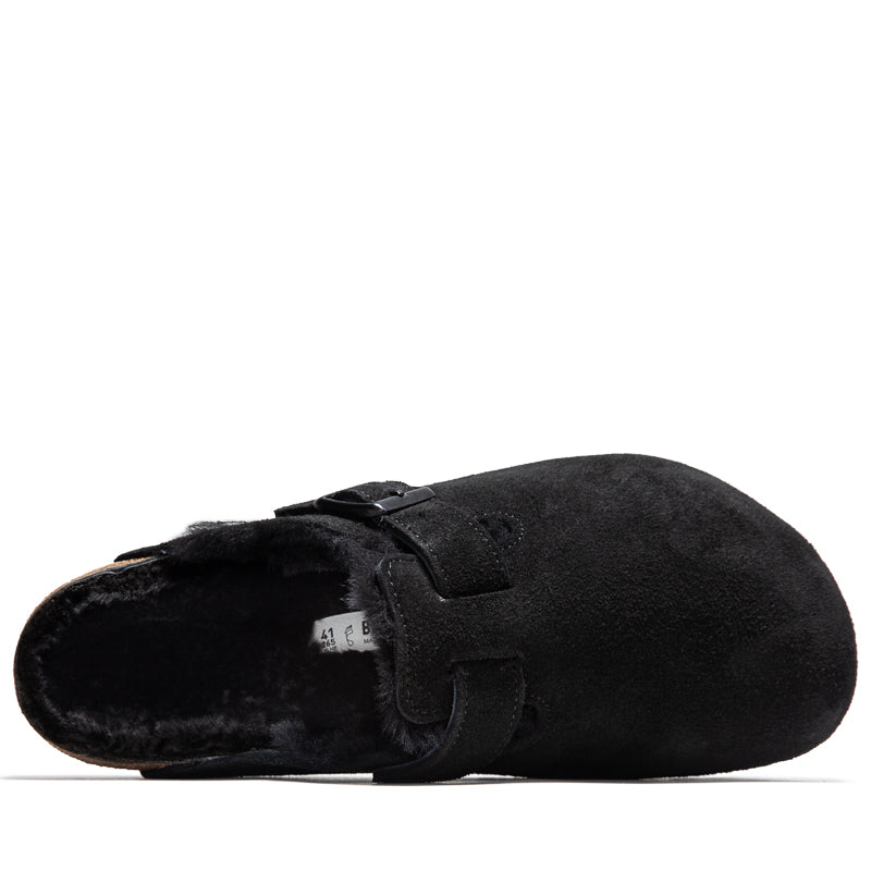 Birkenstock Boston Shearling Suede Clogs for Women & Men - Soft Black Comfort Shoes for Home, Office & Casual Wear