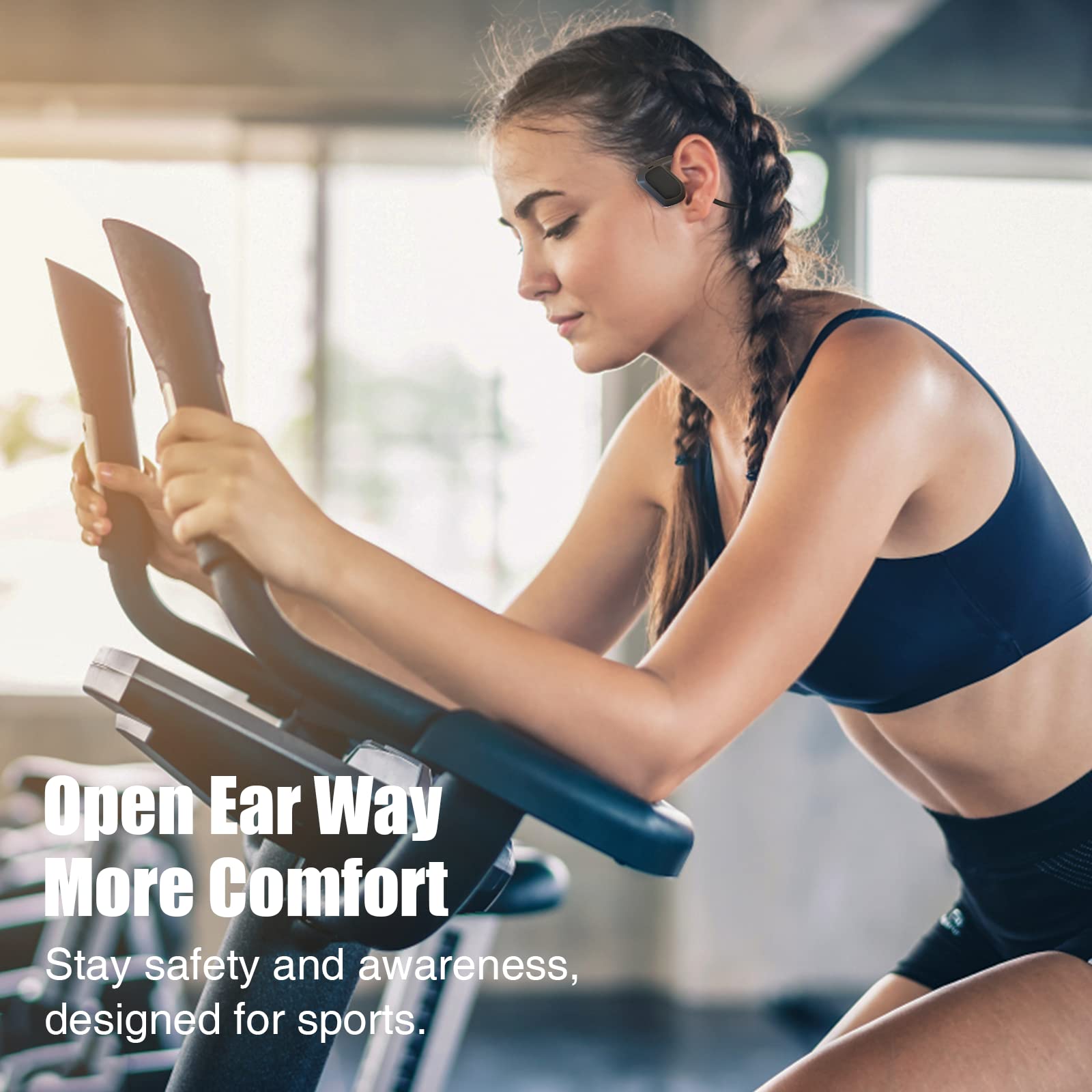 Open Ear Bluetooth Headphones with Mic - Air Conduction Sport Headphones IP67 Waterproof, Wireless 5.3 for Running, Cycling, Gym Workouts - Lightweight Comfort for Outdoor Activities & Travel (Gray)