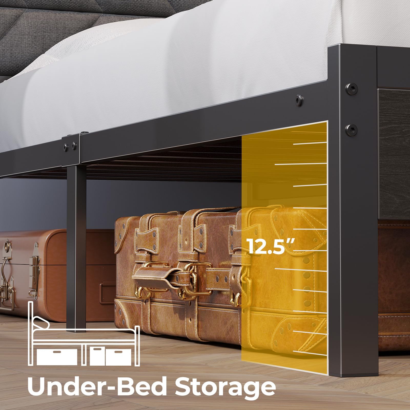 Twin Size Upholstered Platform Bed Frame with LED Headboard & USB Charging Station - Under Bed Storage, No Box Spring Needed, Noise-Free, Easy Assembly, Grey - Perfect for Small Bedrooms, Dorms & Guest Rooms