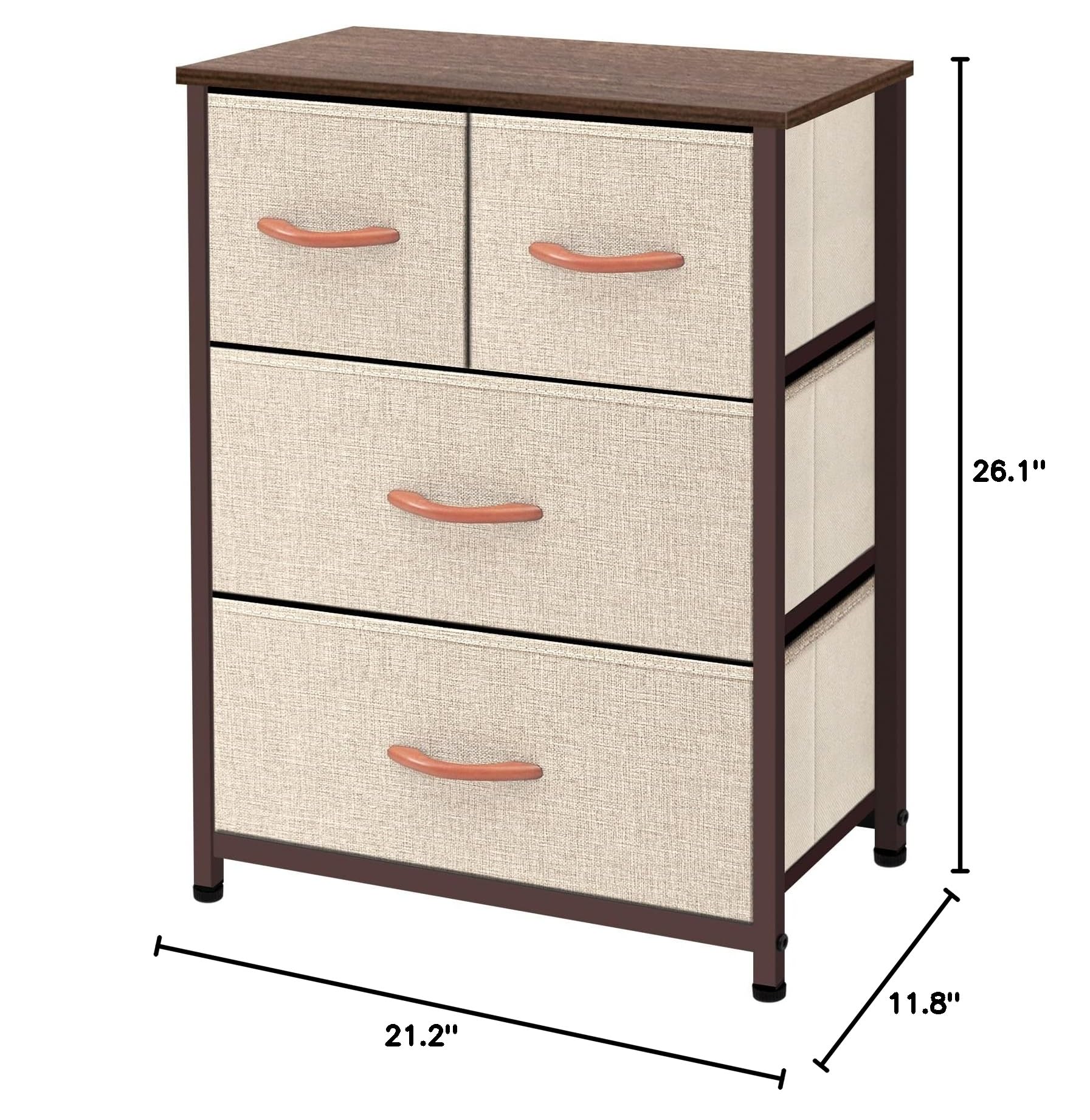 AZL1 Life Concept Dresser Storage Organizer - Large Standing Chest with 4 Removable Fabric Drawers for Bedroom, Office, Entryway, Living Room & Closet - Beige Home Furniture for Clothes, Toys & Accessories Storage