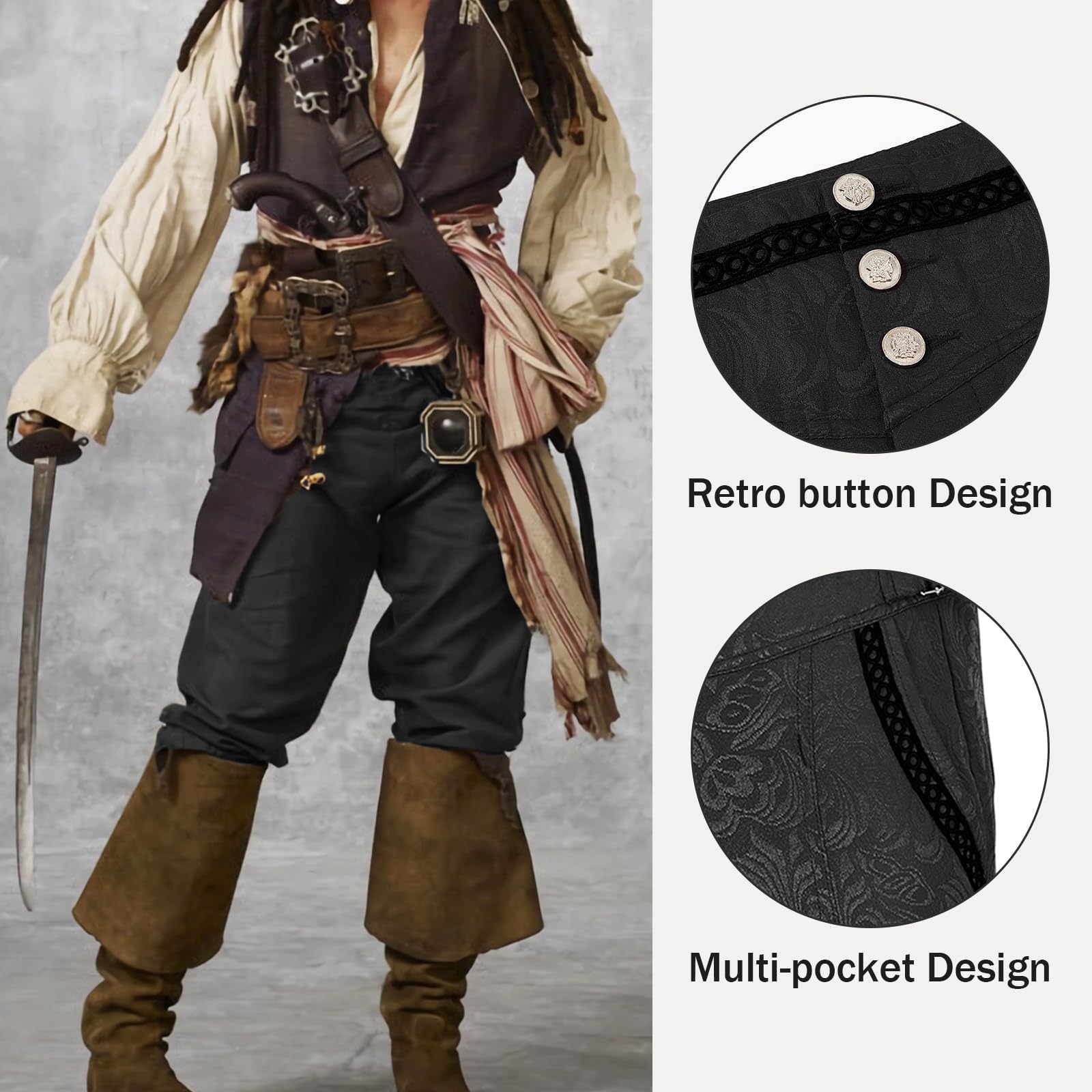 Gothic Steampunk Victorian Pants for Men - Medieval Pirate Cosplay Costume Trousers - Perfect for Halloween, Renaissance Fairs & LARP Events