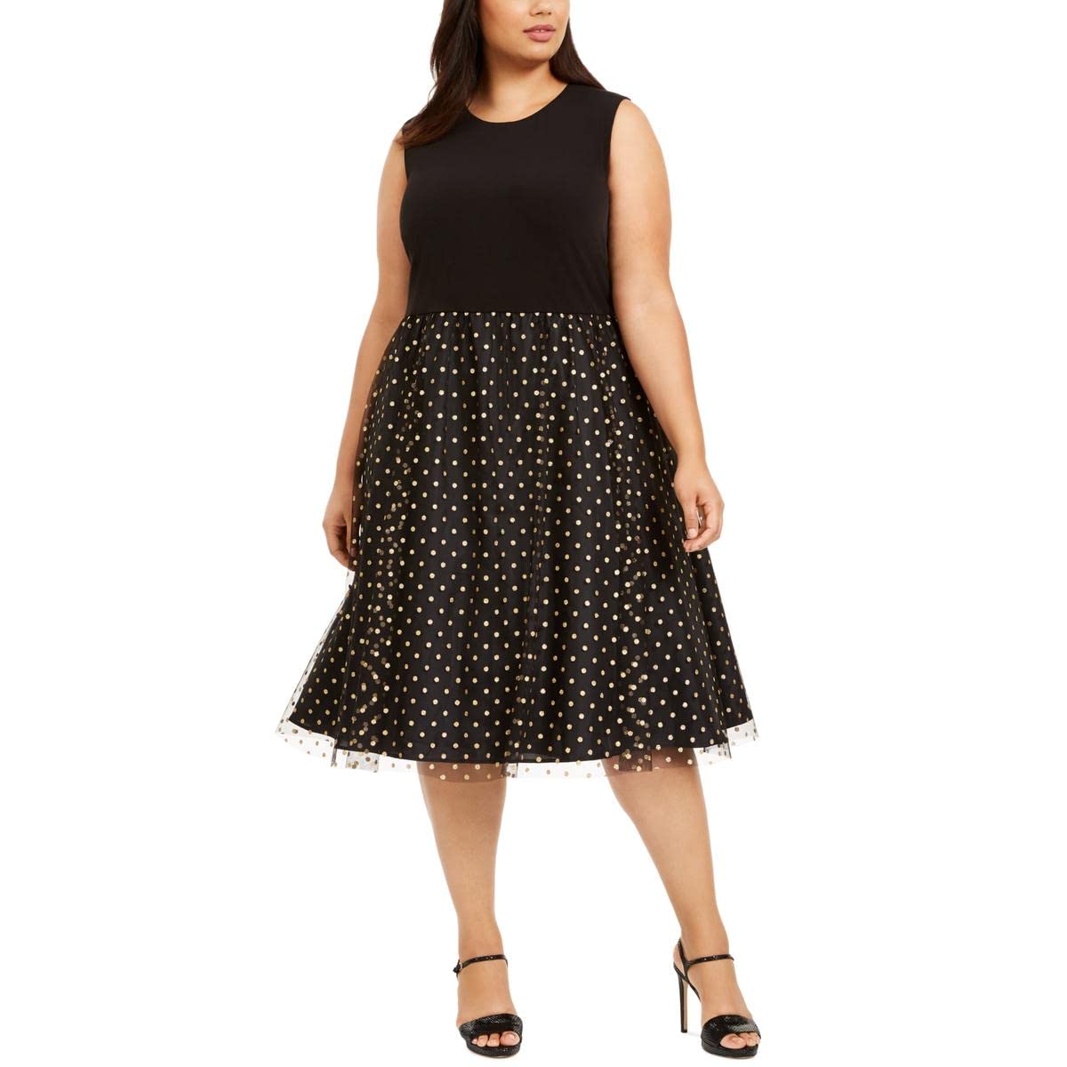 Calvin Klein Women's Plus Size Sleeveless Midi Dress with Tulle Skirt - Elegant Formal Wear for Weddings, Parties & Special Occasions
