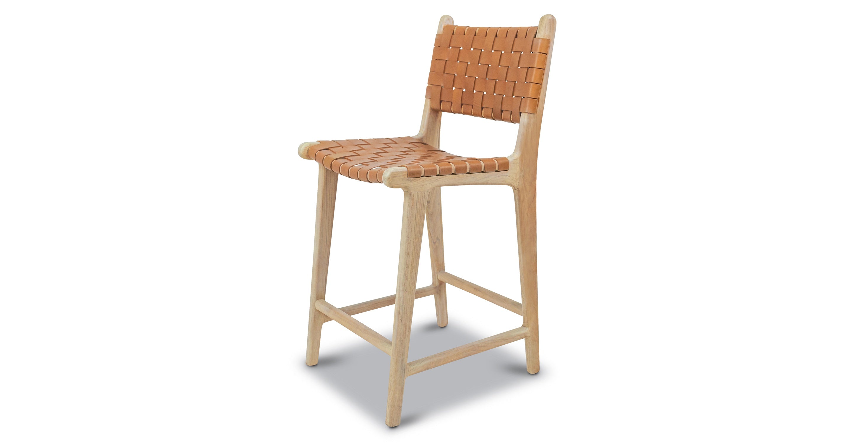 Premium Teak & Leather Counter Height Bar Stool - Modern Kitchen Island & Breakfast Nook Seating - Durable & Stylish for Home, Cafe, and Restaurant Use