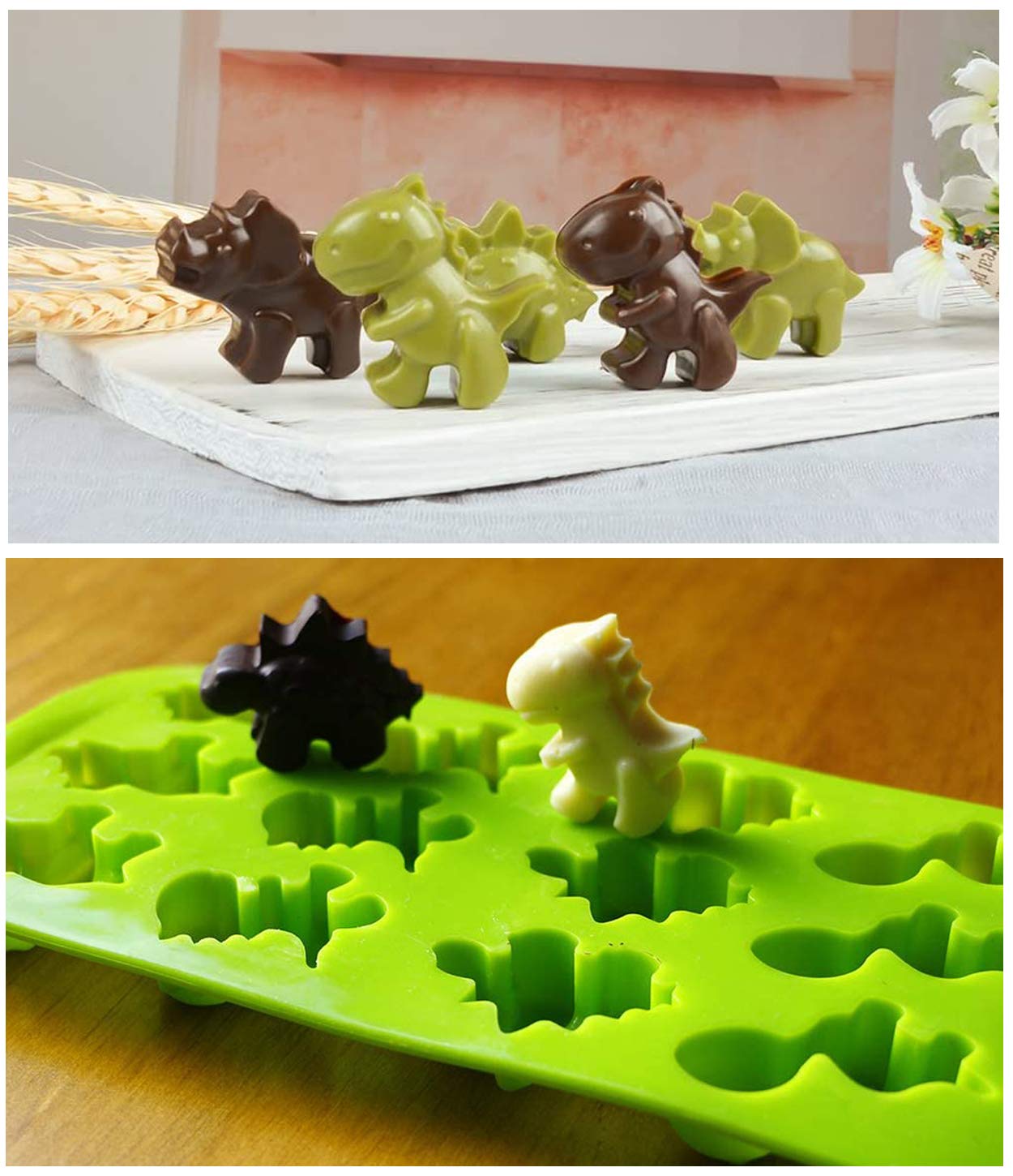 Premium Silicone Candy & Chocolate Molds Set with 3 Dinosaur Shapes - Perfect for Ice Cubes, DIY Treats, Baking Decorations, and Party Desserts