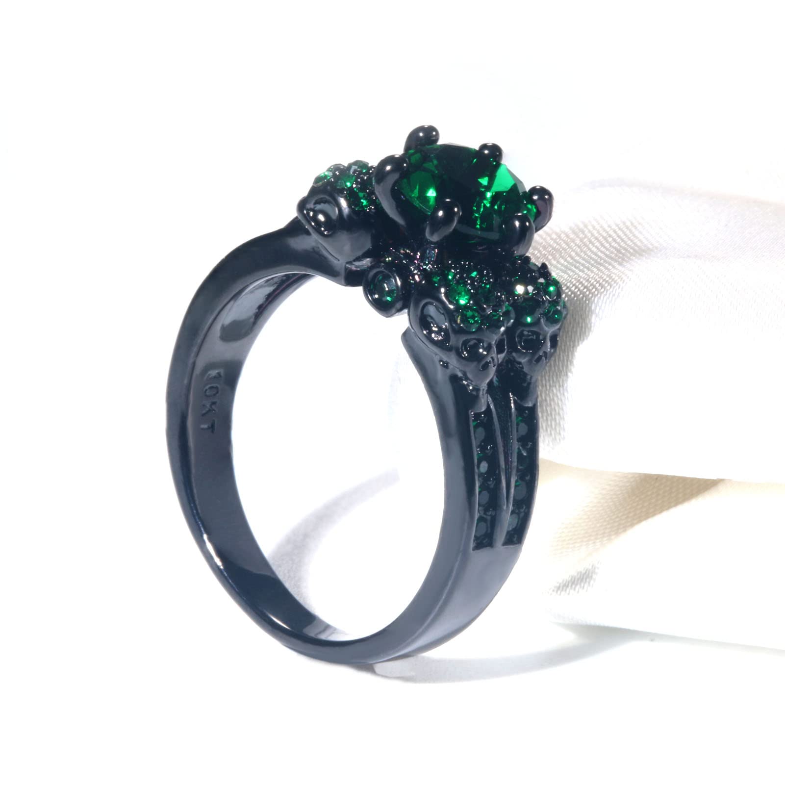 Matching Couple Skull Rings with Green CZ Stones - Gothic Wedding Band Set for Him and Her - Perfect for Anniversaries, Engagements, and Alternative Weddings