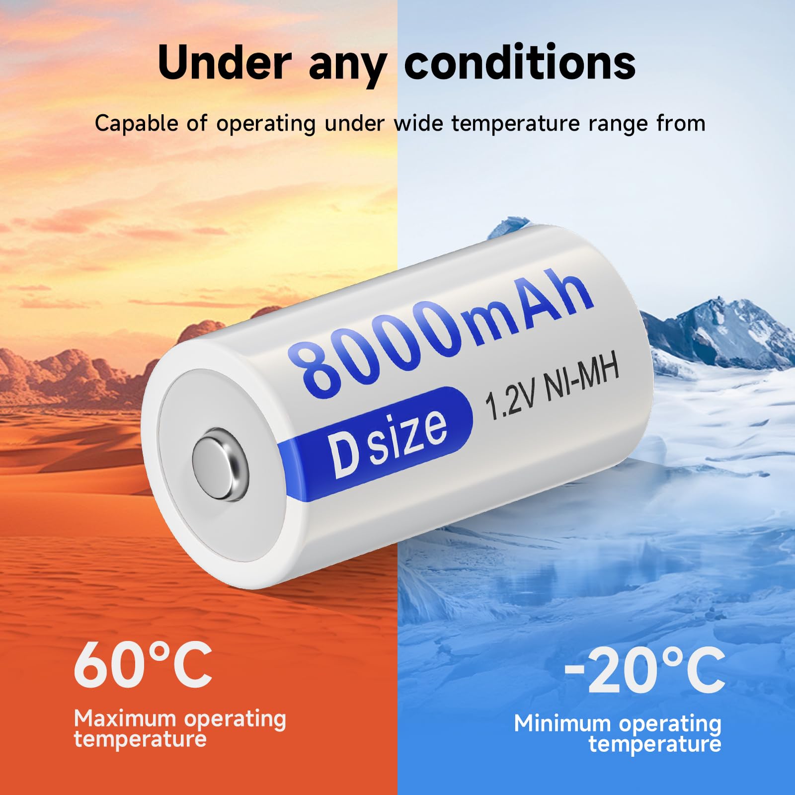 6 Pack Rechargeable D Size Batteries - 1.2V 8000mAh NiMH D Cell Low Self Discharge Long Lasting Batteries for Flashlights, Toys, Radios & Emergency Power Supply