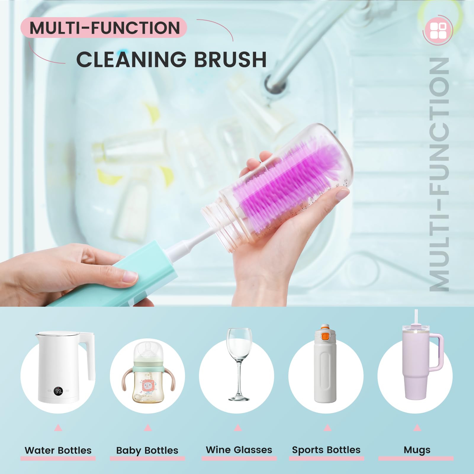 Electric Bottle Brush Set - 360° Automatic Cleaning, IPX7 Waterproof, 2-Speed Silicone Brush for Baby Bottles, Nipples & Straws | Perfect for New Moms & Travel Use