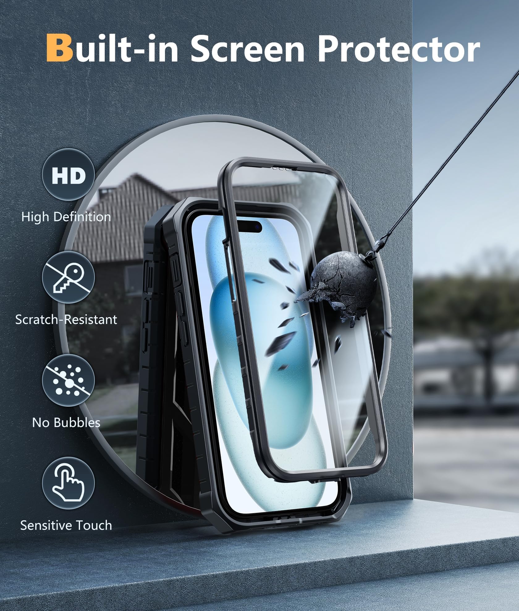 FNTCASE Military Grade Shockproof iPhone 15 Case (6.1 Inch) - Dual Layer Rugged Protective Cover with Kickstand, Matte Textured Drop Proof Design - Perfect for Outdoor Adventures, Construction Work & Active Lifestyles (Black)
