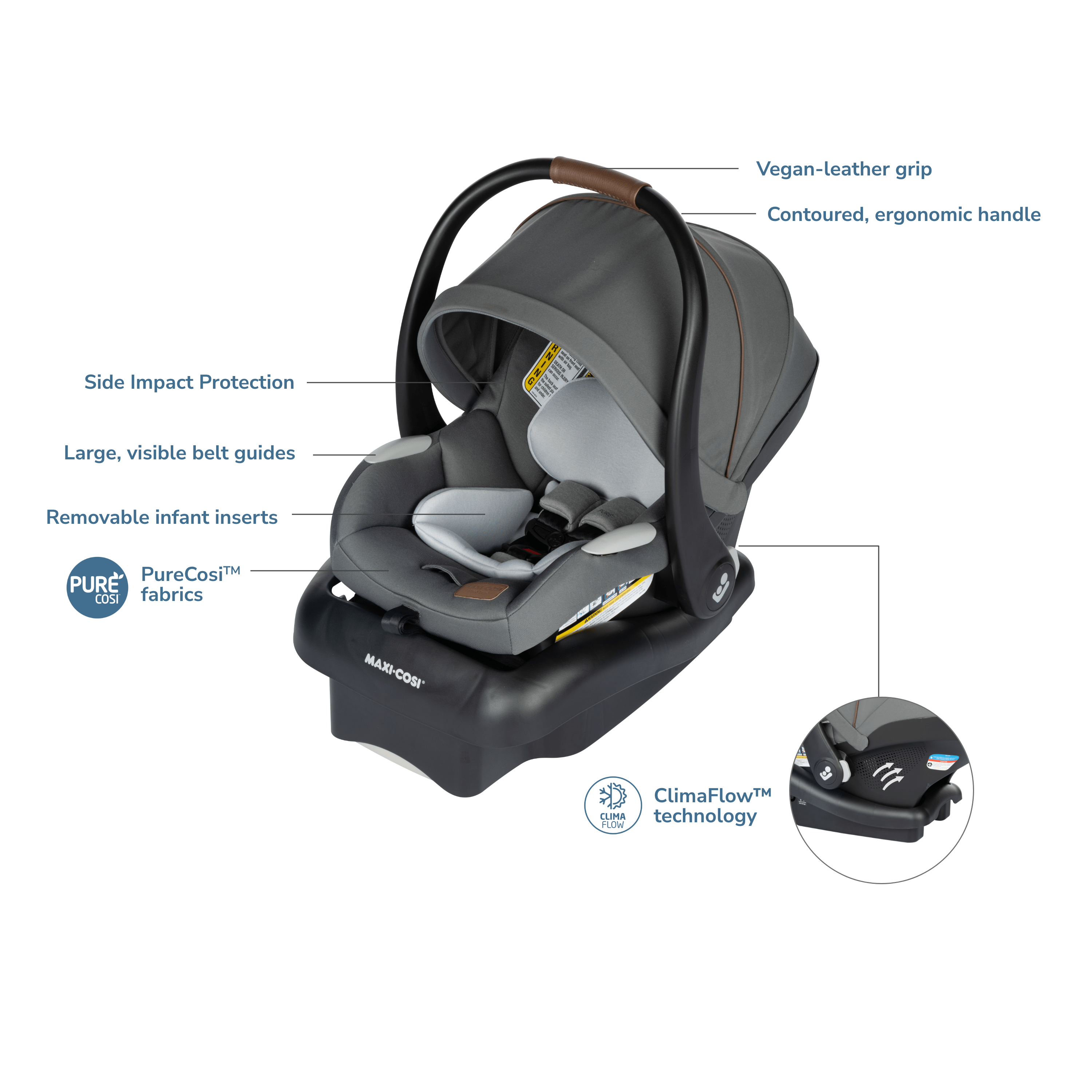 Maxi Cosi Mico Luxe Infant Car Seat with Vegan Leather Grip - Premium Baby Safety Car Seat for Newborns - Perfect for Travel, Shopping & Family Outings