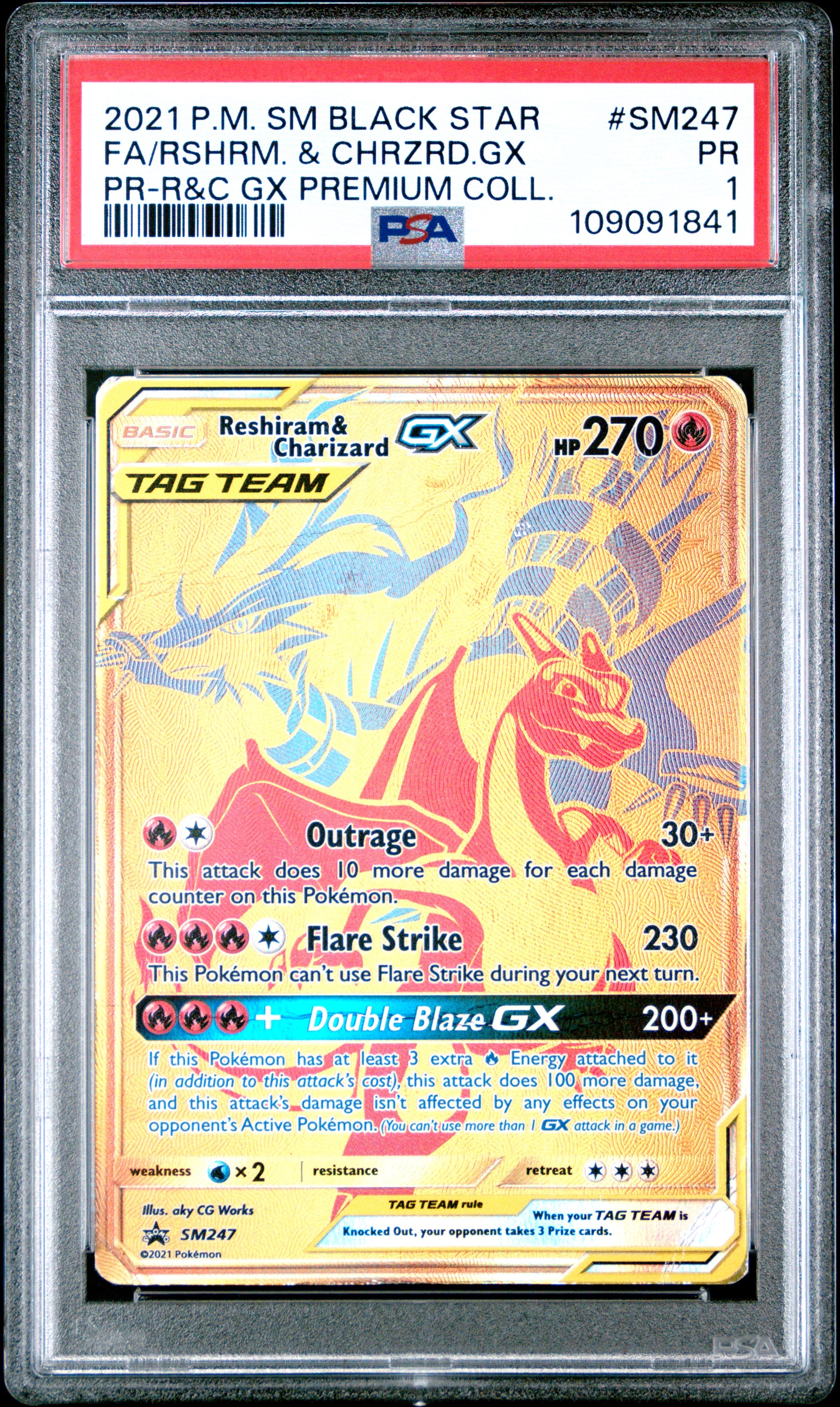 2021 Pokemon Sun & Moon Reshiram & Charizard GX Premium Collection SM247 PSA 1 - Rare Trading Card for Collectors & Battles - Perfect for Pokemon TCG Tournaments & Display Cases